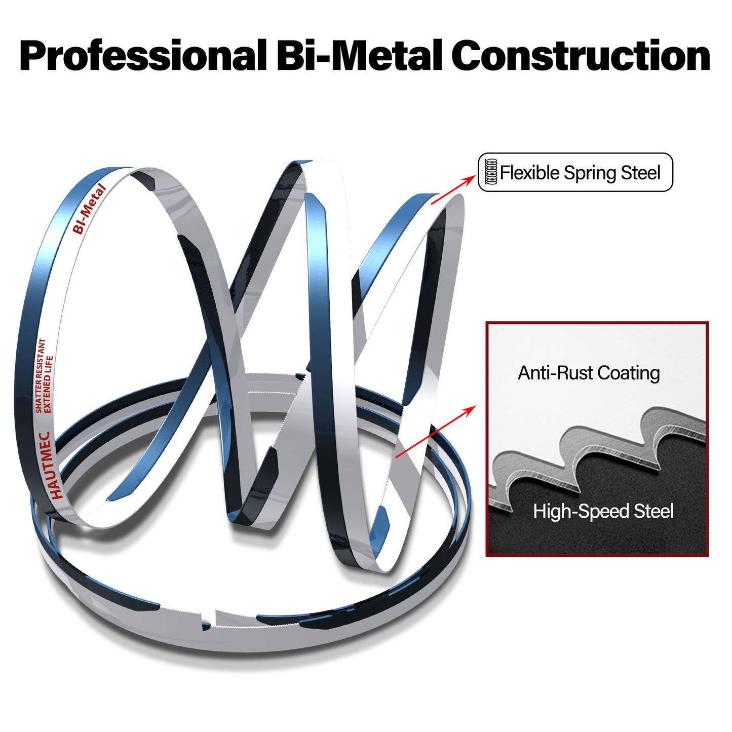 HAUTMEC 12" Hacksaw Blades Replacement Bi-Metal(10 Pack) 24 TPI High Speed Steel Grounded Teeth HT0017-CT