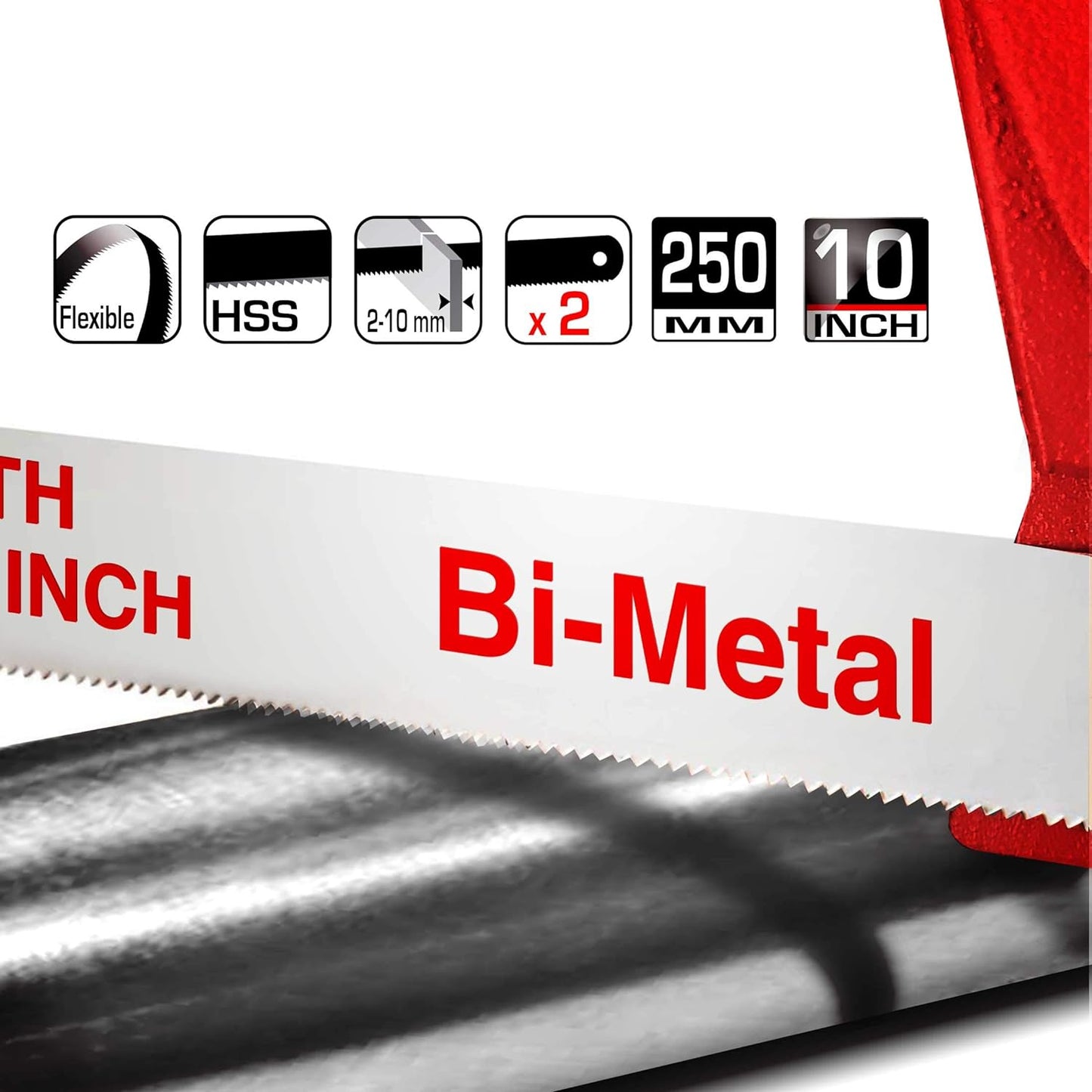 HAUTMEC 10" Hacksaw Blades Replacement Bi-Metal 24 TPI High Speed Steel Grounded Teeth, 2 Pack, HT0120-2PC