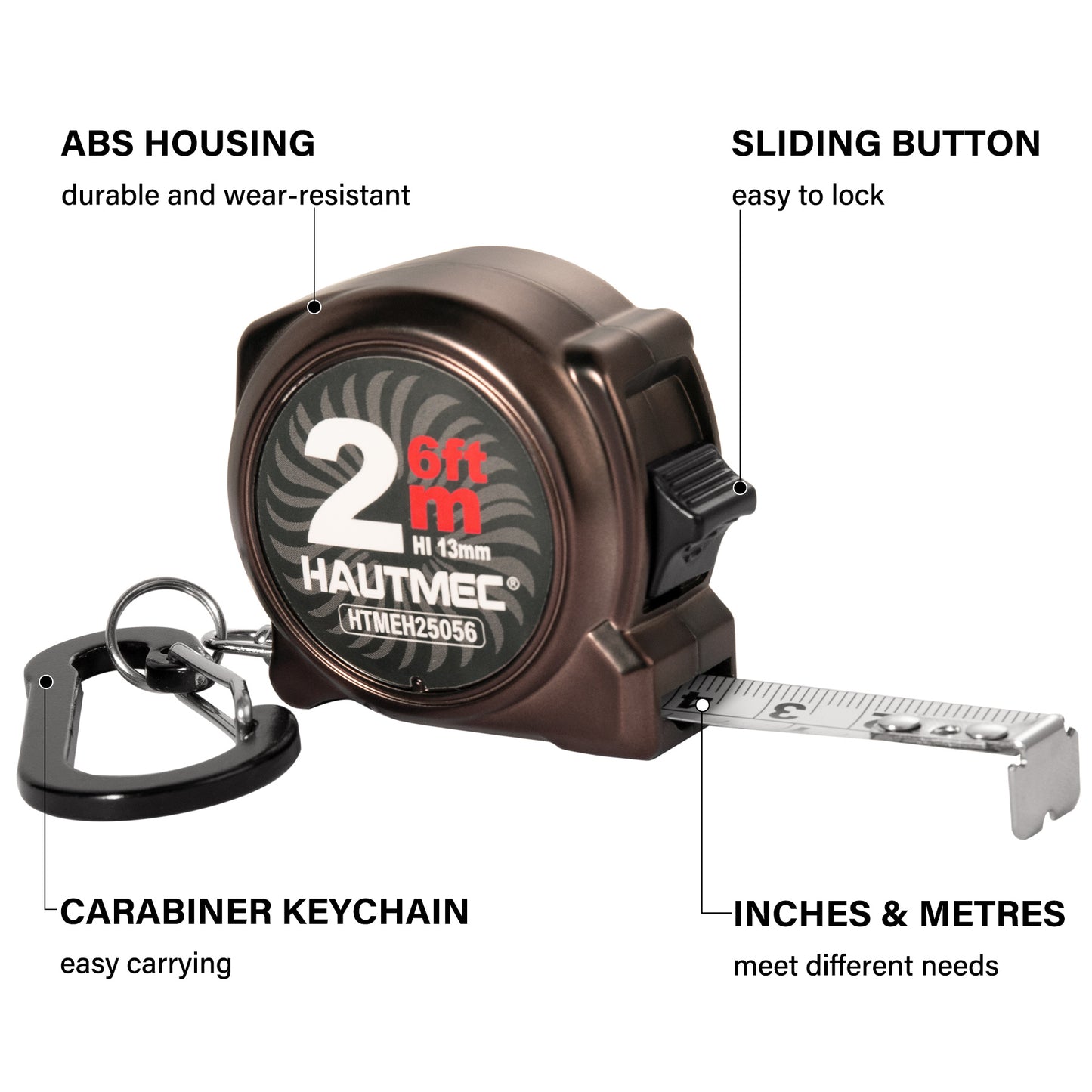 HAUTMEC Mini Tape Measure, Brown 3PCS 6FT/2M Small Measuring Tape, Metric & Imperial Scales, Retractable Pocket Keychain Measurement,ABS Protective Casing, Suitable for Homeowners, HTMEH25056