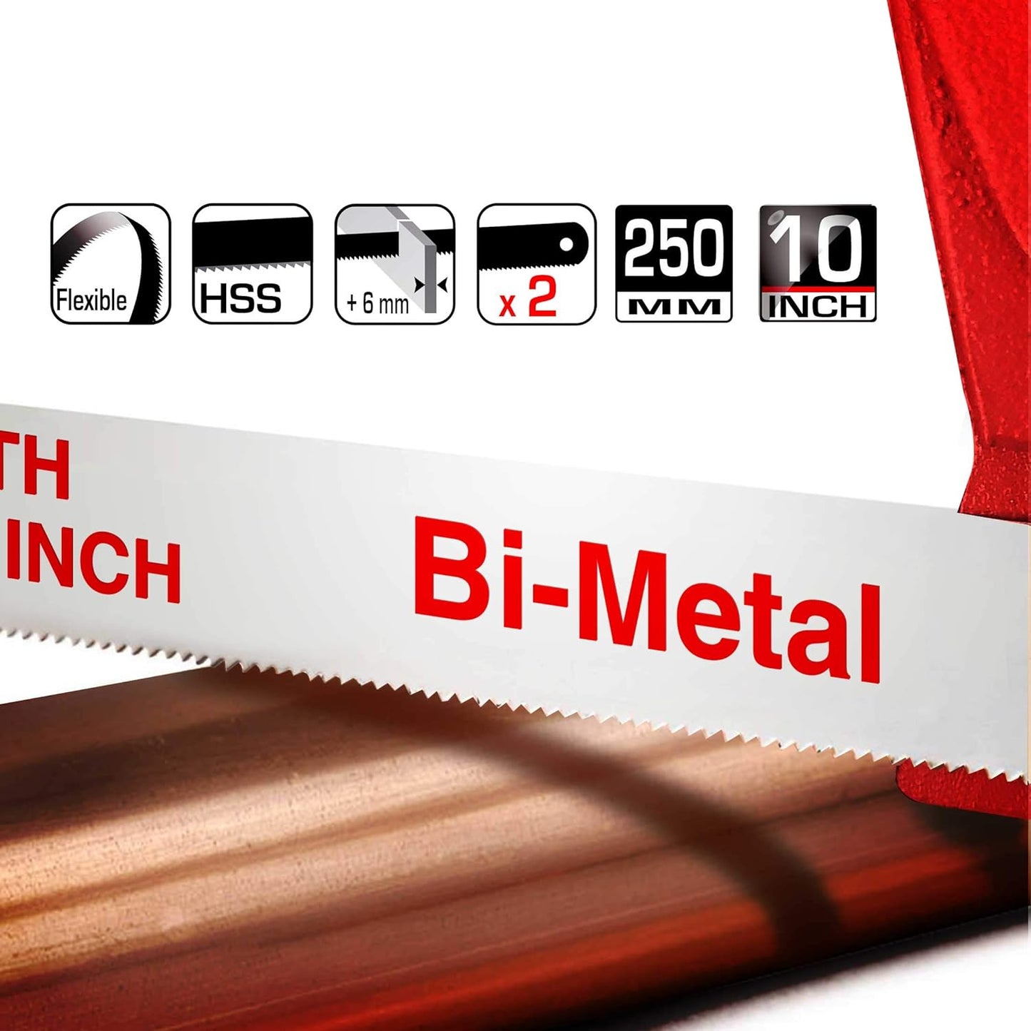 HAUTMEC 10" Hacksaw Blades Replacement Bi-Metal 18 TPI High Speed Steel Grounded Teeth, 2 Pack, HT0119-2PC