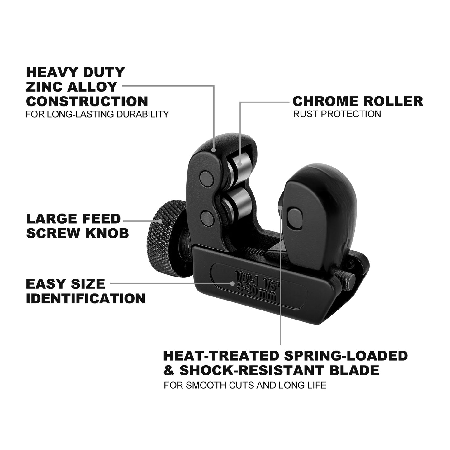 HAUTMEC Copper Pipe Cutter Tool 1/8" to 1-1/8" OD (3-30mm), Mini Copper Tubing Cutter Tool for PVC, Copper, Aluminum, and Thin Stainless Steel Tube HT0133-TC