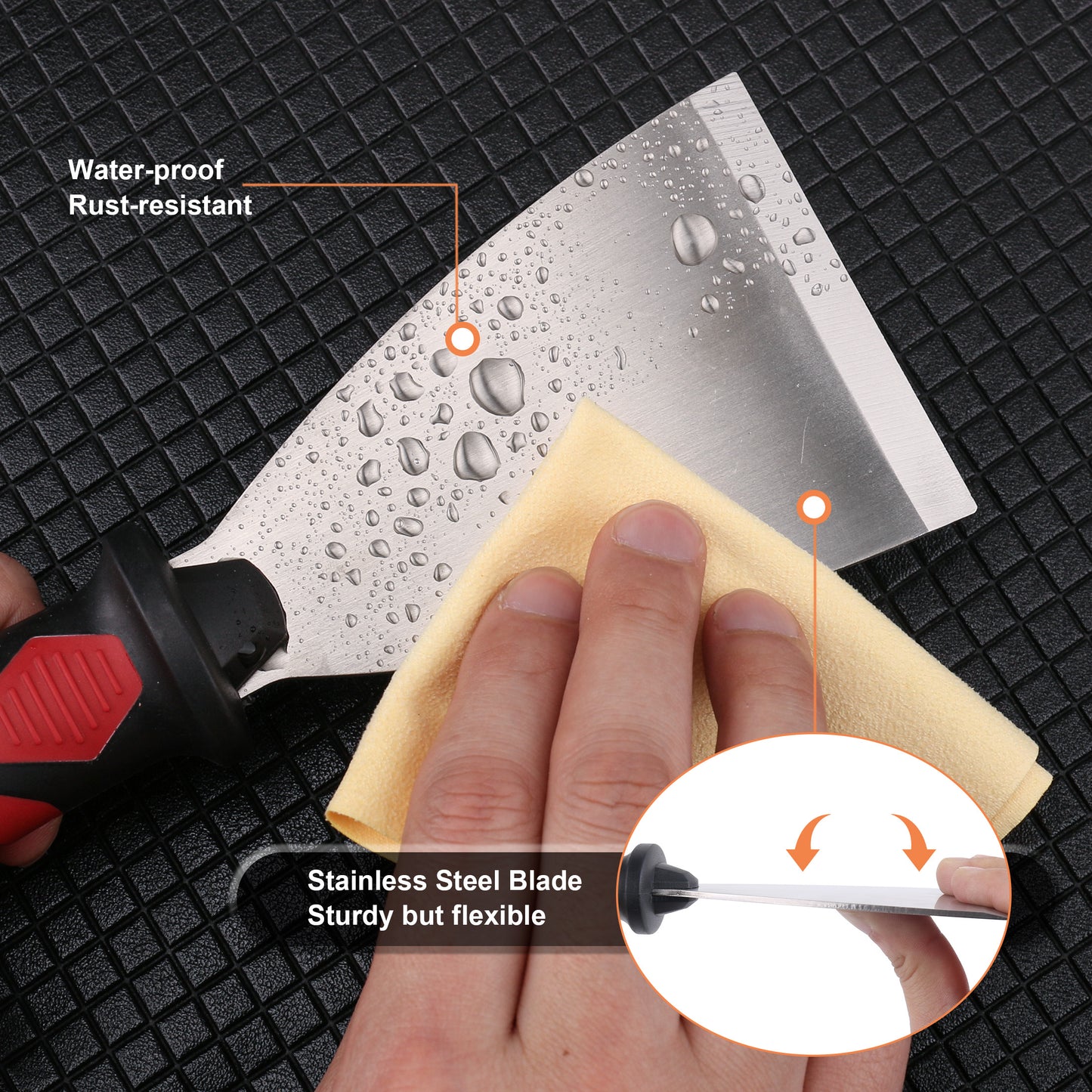 HAUTMEC 3pc Putty Knife Set, 1.25 in - 2 in - 3 in Paint Scraper, Flat Heavy Duty Stainless Steel Blade and Hammer End for Removing Wallpaper for Puttying Plaster, Cement HT0062