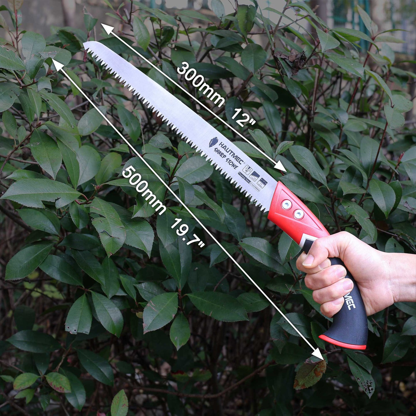HAUTMEC 12" Pro Prunning Saw, A Pull Stroke Saw with Straight SK5 Steel Blade, Trapezoidal Teeth and Scabbard, for Pruning, Woodworking, Sharp Stone Series, HT0305