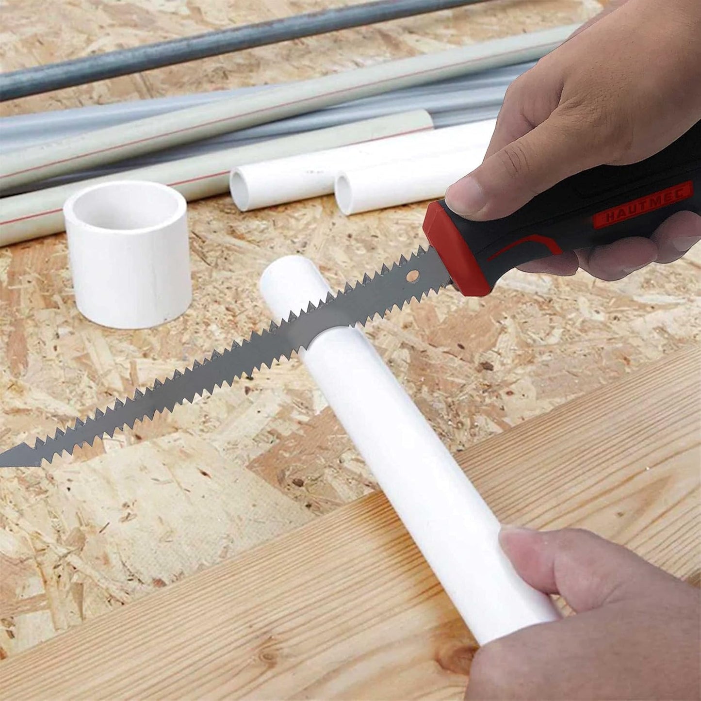 HAUTMEC 6-Inch Drywall/JabJab Saw with Soft Grip Handle and Sharp Tip, Double Edge Hand Saw for Wallboard, Drywall, Plywood, Plastic Cutting, Trimming, Gardening and Pruning HT0028-SA