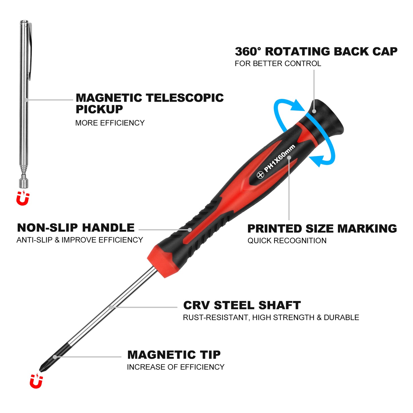HAUTMEC 11-PCS Precision Mini Screwdriver Set with Telescoping Magnetic Pickup Tool, Phillips, Flat, Torx, Pouch, CRV Steel Shaft Magnetic Tiny Screwdriver Set for Eyeglass, Watch, Laptop, Phone, HT0421