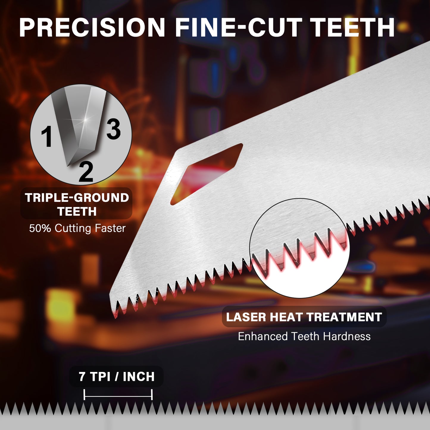 HAUTMEC X-Sharp 18 in. Universal Hand Saw - 7 TPI Universal Cuts Wood Saw - Professional Universal Saws for Wood, Laminate And Plastic - Ripcut And Crosscut Saw, HT0151-SA