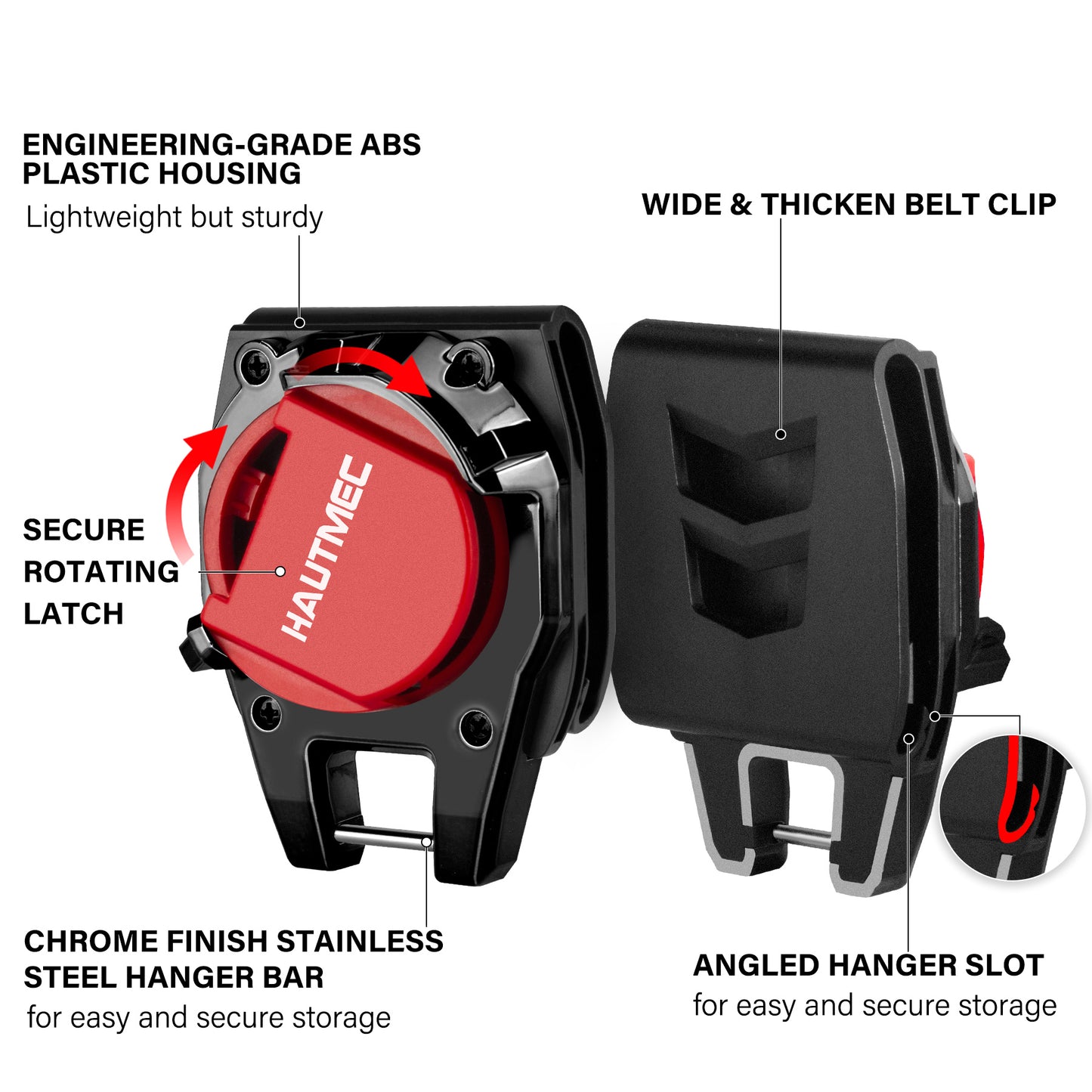 HAUTMEC Tape Measure Holder for Tool Belt Clip,Widen Locking Belt Clip up to 2-1/8" with Rotating Latch Tape Measure Clip Compact & Portable Measuring Tape Holder HTMEM25049