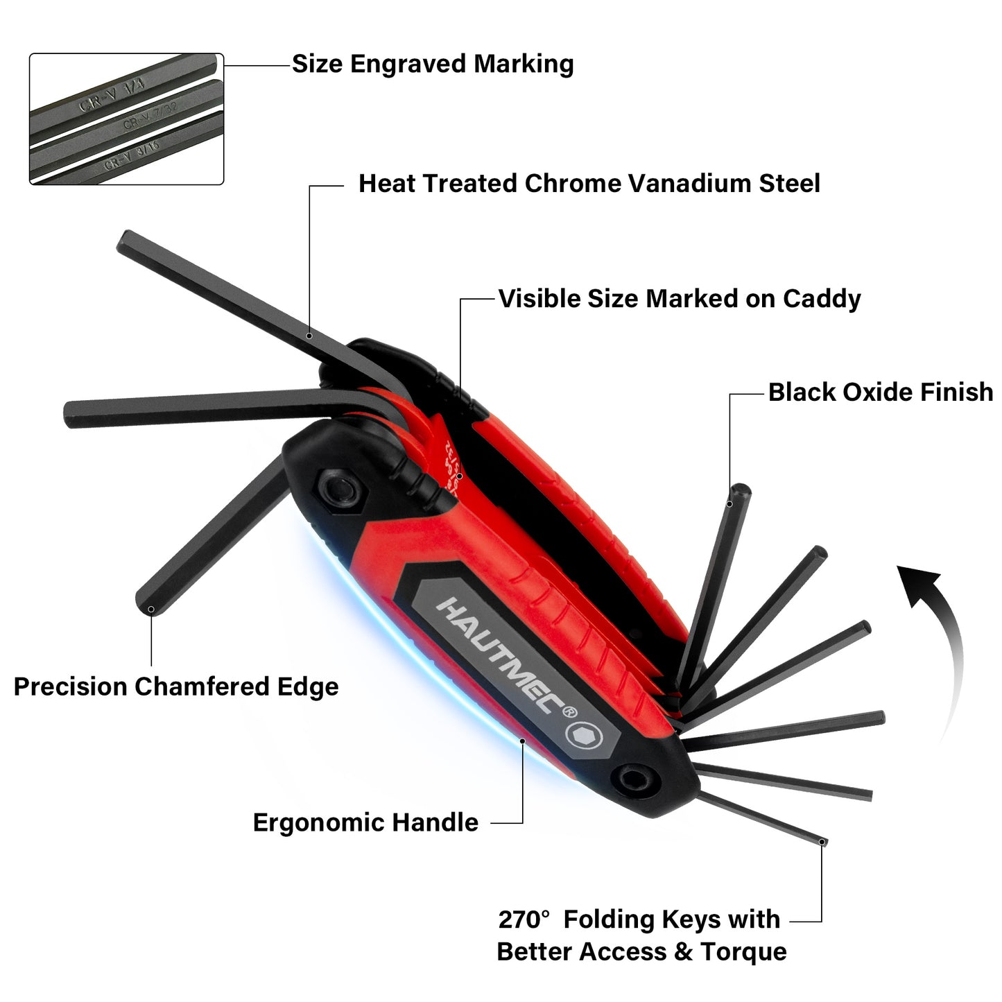 HAUTMEC 17PCS Folding Allen Wrench Set, Compact SAE & Metric Hex Key Set, Color-Coded Non-Slip Grip Allen Key Set, Heated Treated CR-V Steel Hex Wrench Sets, for Bike, Motorcycle & Machinery Repair HTHKH25041