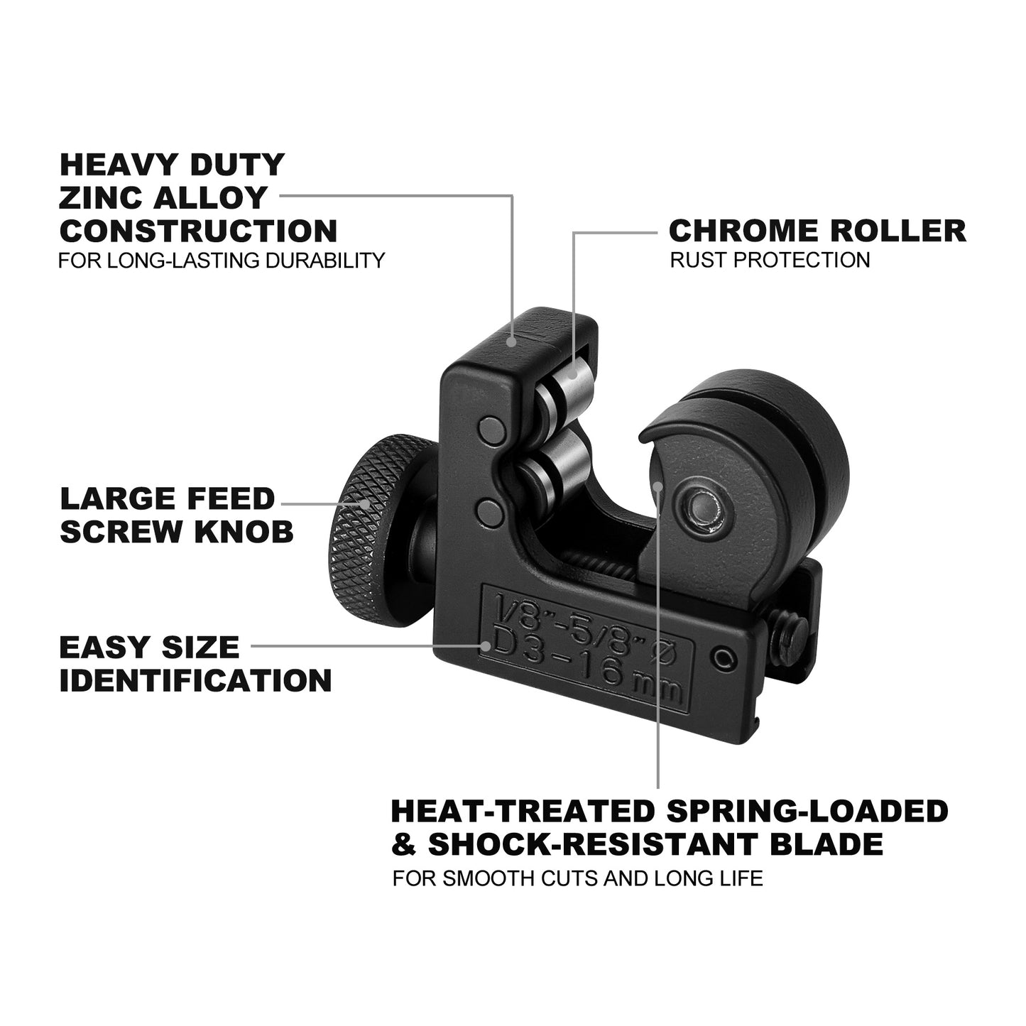 HAUTMEC Mini Tube Cutter Of Diameter from 1/8" to 5/8" OD (3-16mm), Heavy Duty Pipe Cutter for PVC, Copper, Aluminum, and Thin Stainless Steel Tube HT0131-TC