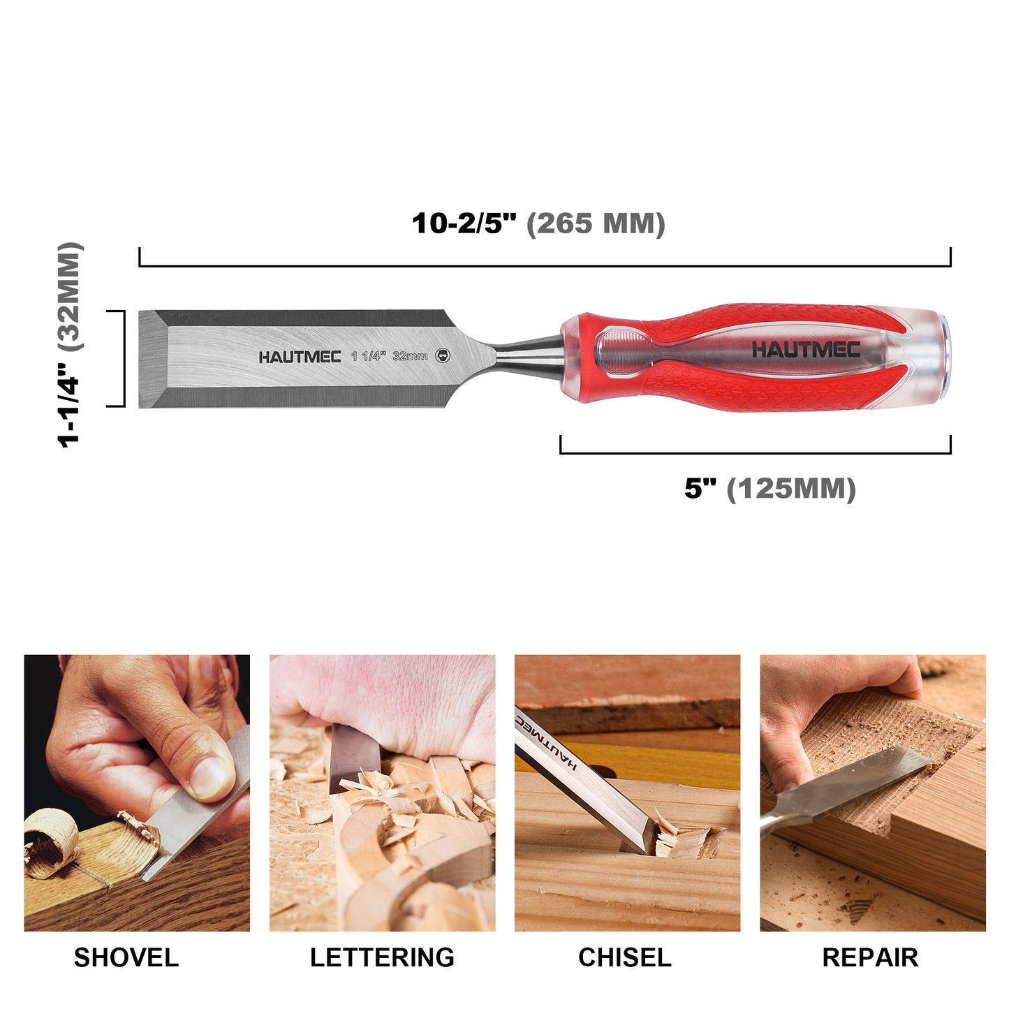 HAUTMEC 1-1/4" High Impact Wood Chisel for Woodworking, Drop-Forged CRV Steel, Beveled Edge Blade, Ergonomic Handle Wood Chisel for Carpentry,Wood Carvers, HT0363