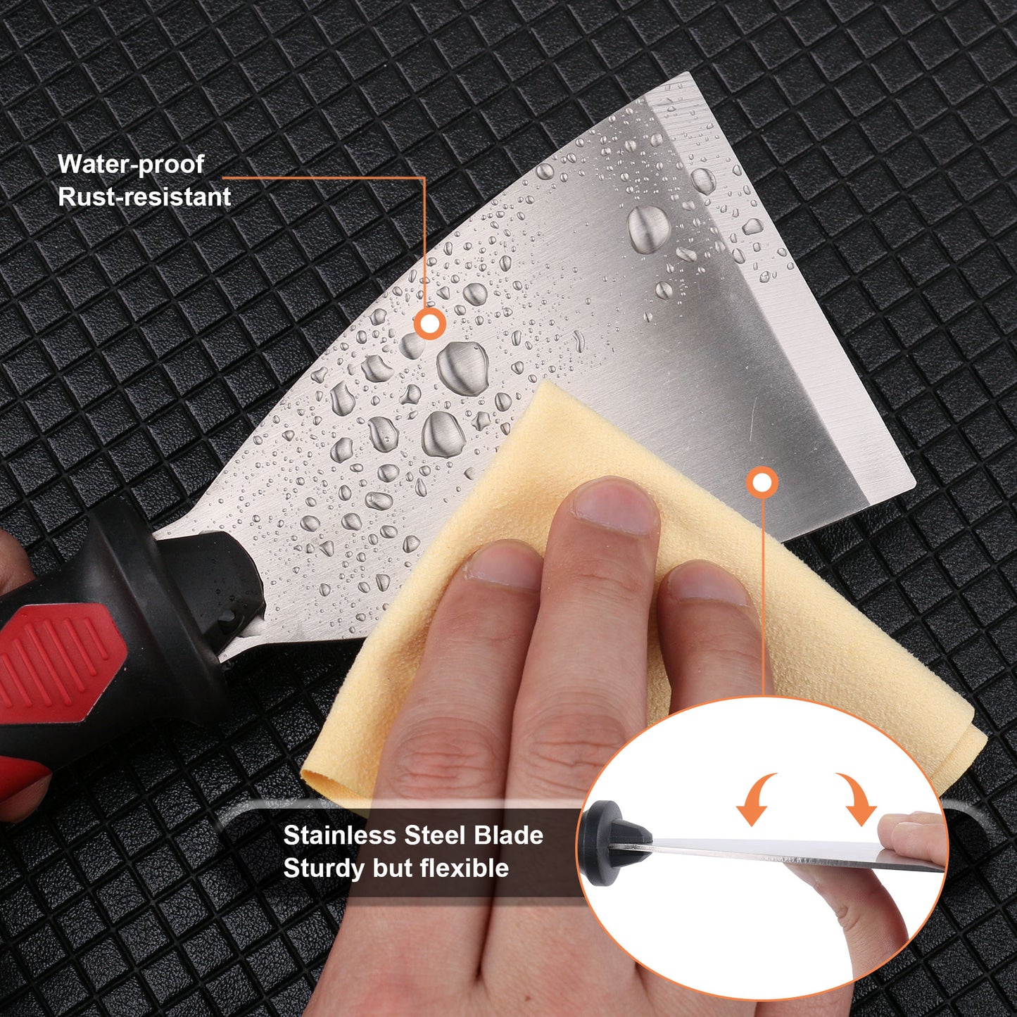 HAUTMEC 3pc Putty Knife Set, 1.25 in - 2 in - 3 in Paint Scraper, Flat Heavy Duty Stainless Steel Blade and Hammer End for Removing Wallpaper for Puttying Plaster, Cement HT0062-PT