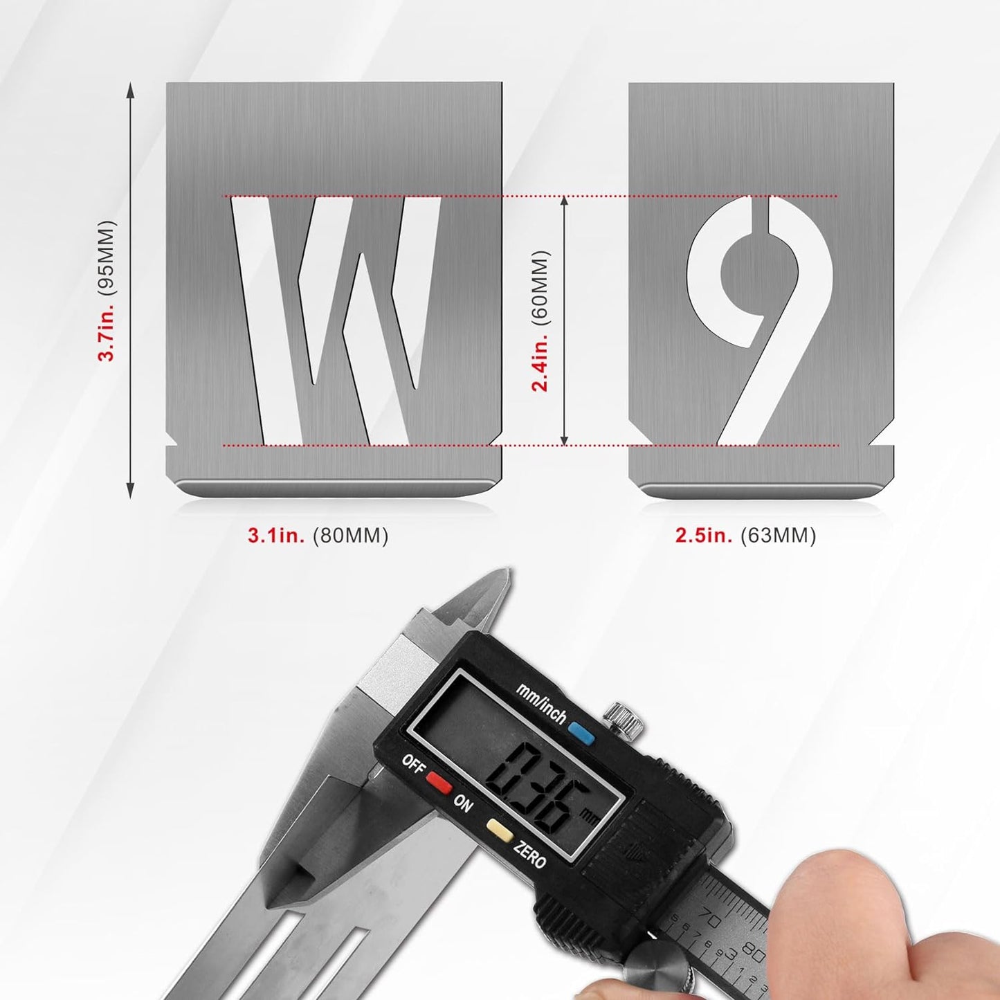 HAUTMEC 2.4Inch(60mm) Letter Number Stencils Set, 36 Pcs Stainless Steel Templates for Spray Painting, Reusable for Signs, Craf Metal DIY,Journaling, Narrow HT0347