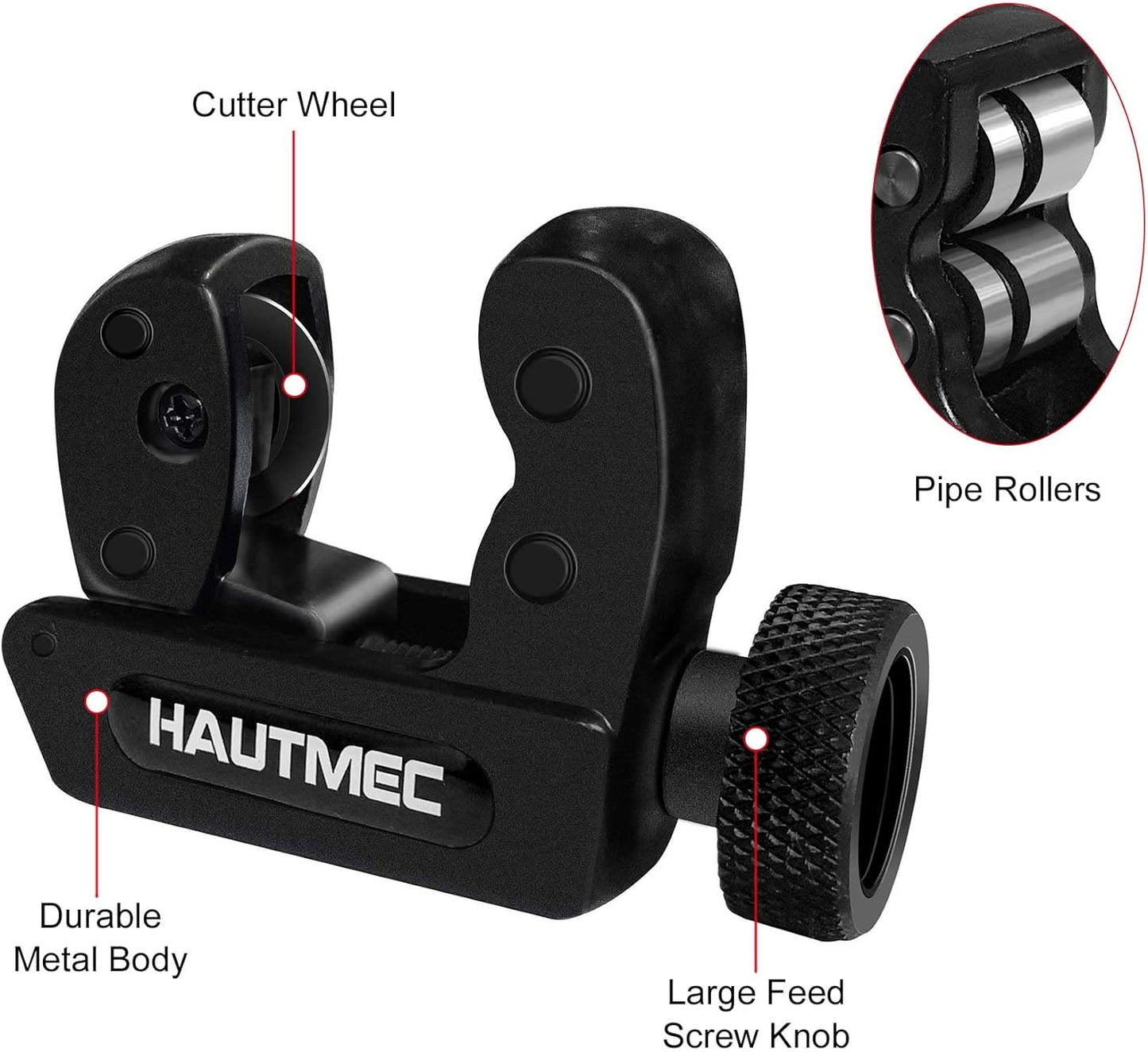 Hautmec Pro Compact Heavy Duty Mini Tube Cutter, 1/8" to 1-1/8" OD (3-30mm) Tubing Cutter, Heavy Duty Pipe Cutter for PVC, Copper, Aluminum, and Thin Stainless Steel Tube HT0133-TC