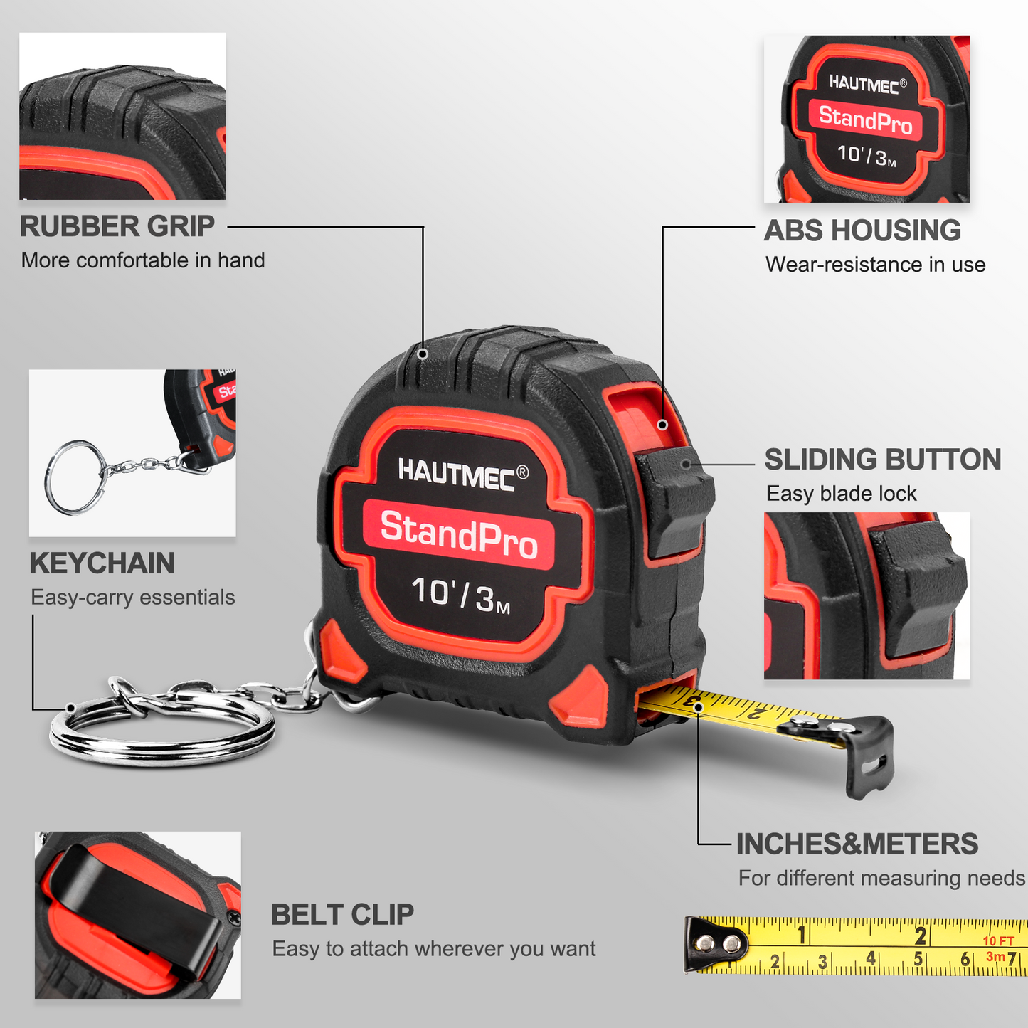 HAUTMEC 3 Pc Small Tape Measure, Mini Tape Measure, Keychain Tape Measure, Metric and Imperial Scales, Retractable Pocket Tape Measure Suitable for Homeowners, HT0252