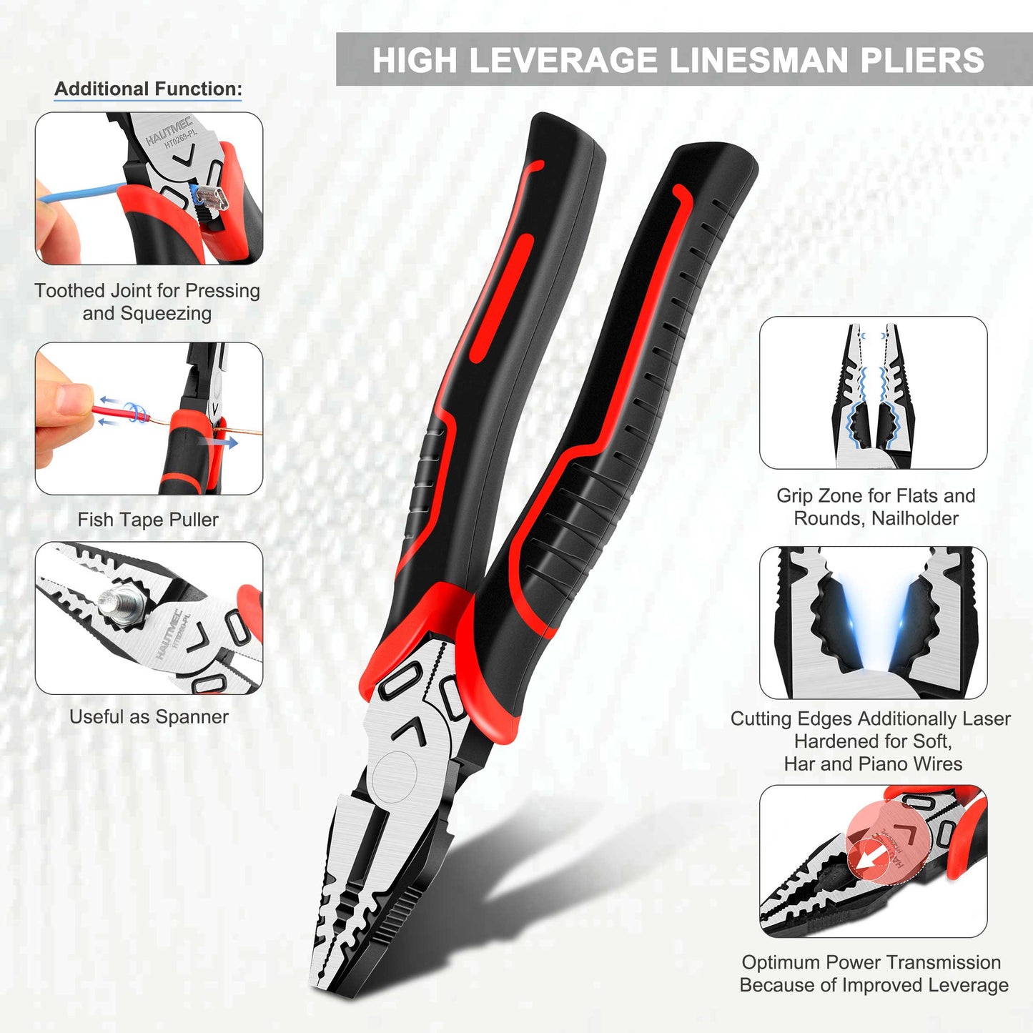 HAUTMEC 3PCS High Leverage Plier Set Multi Pliers Tool Set with 8" Needle Nose Pliers,8" Linesman Pliers and 6" Diagonal Cutting Pliers HT0270