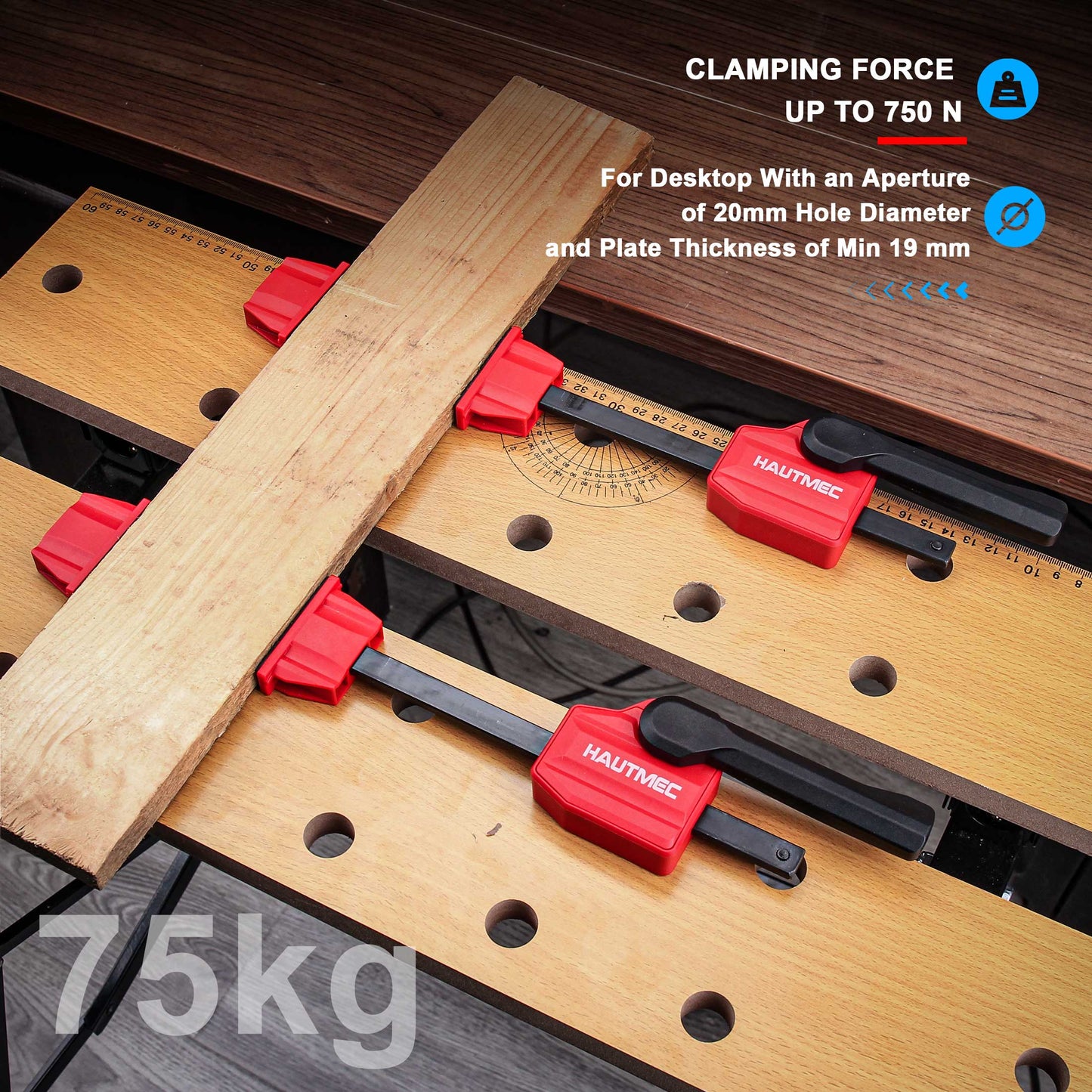 HAUTMEC Quick-Change Clamping Elements, Adjustable Desktop Bar Clamps, Bench Dog Clamps for Woodworking HT0276-CL