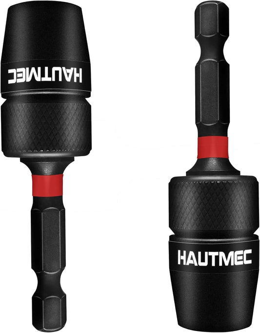 HAUTMEC 2 Pcs 1/4 Inch Impact Tough Quick Change Bit Holder - One Touch Mechanism for Quick Release for Screwdriver Bits Nuts Drills Maintenance and repairing HT0162-2PC