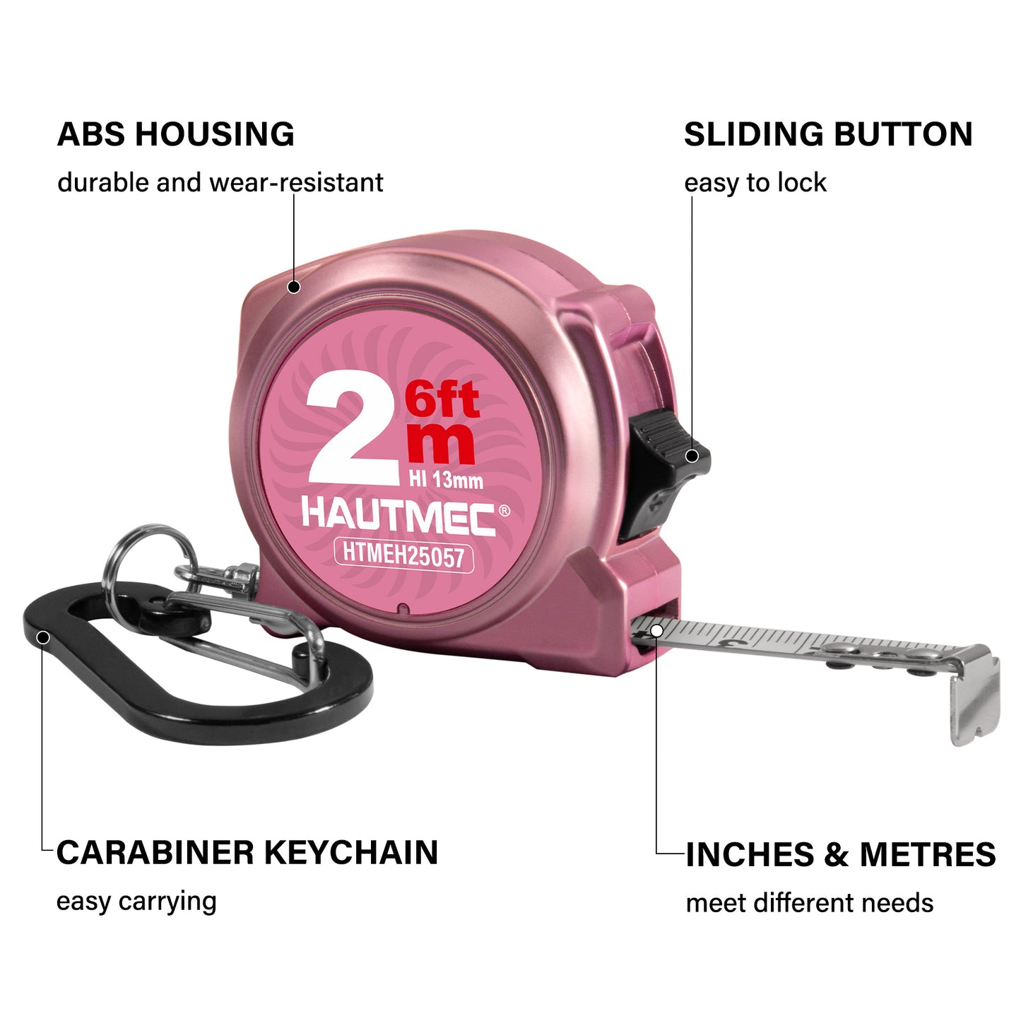 HAUTMEC Mini Tape Measure, Pink 3PCS 6FT/2M Small Measuring Tape, Metric & Imperial Scales, Retractable Pocket Tape Measure Keychain Measurement, ABS Protective Casing, Suitable for Homeowners,HTMEH25057