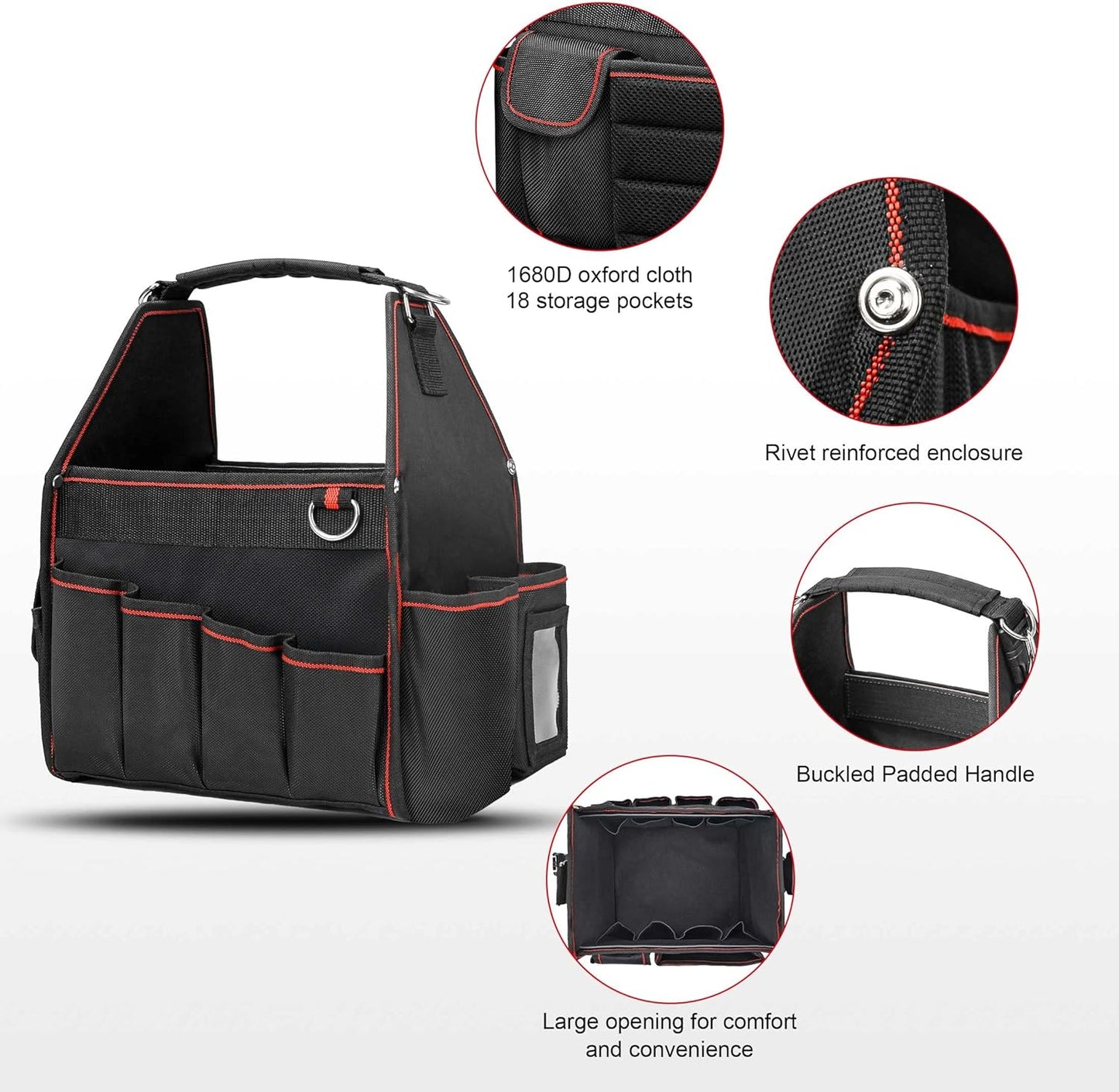 HAUTMEC 18-Pocket Electrical and Maintenance Tool Carrier, Open Top Foldable Smart Design Tools Bag HT0143-TB