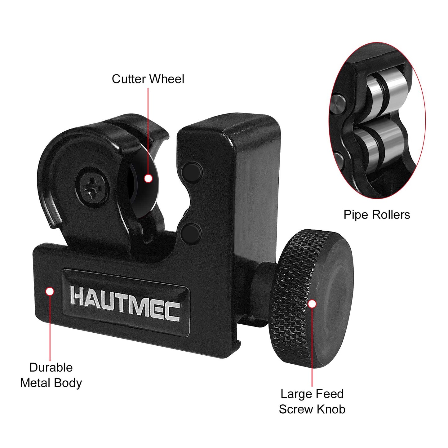 HAUTMEC Mini Tube Cutter Of Diameter from 1/8" to 5/8" OD (3-16mm), Heavy Duty Pipe Cutter for PVC, Copper, Aluminum, and Thin Stainless Steel Tube HT0131-TC