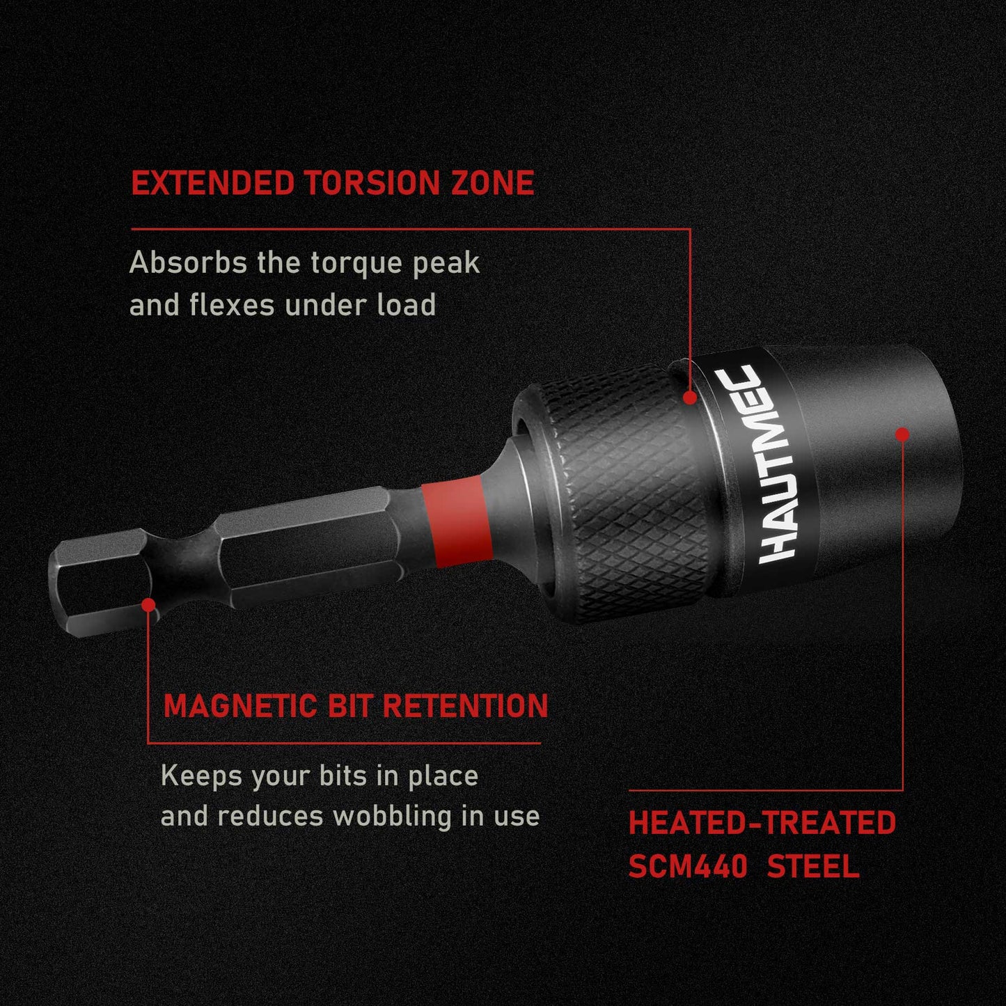 HAUTMEC 1/4 Inch Impact Tough Quick Change Bit Holder - One Touch Mechanism for Quick Release for Screwdriver Bits Nuts Drills Maintenance and repairing HT0162-SH
