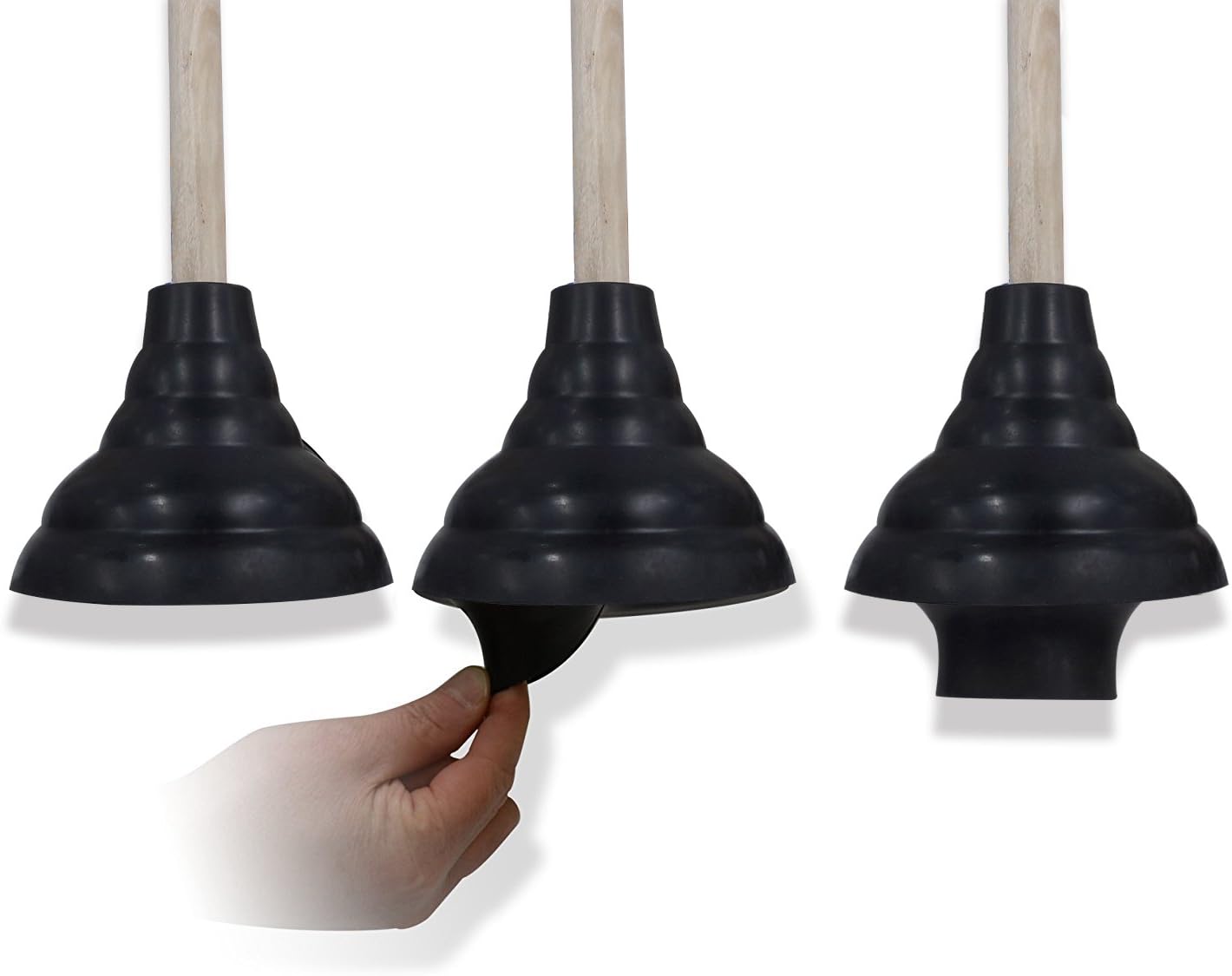 HAUTMEC Rubber Toilet Plunger for Bathroom Sink Plunger Toilet Unblocker with 150mm (Dia) Plungers and 450mm Wood Handle for Bathroom Sink Drain Kitchen PL10091701