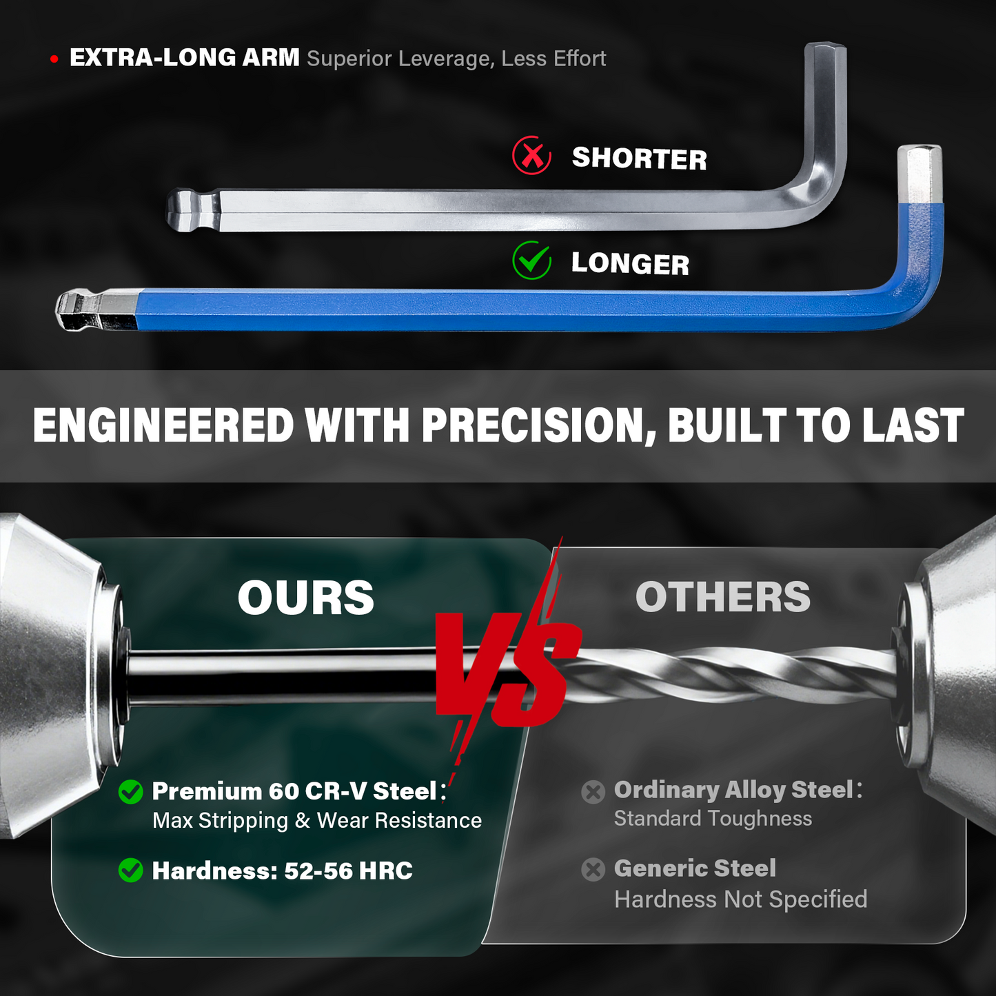 HAUTMEC 27PCS Long Allen Wrenches Sets with Ball End, SAE Metric Torx Allen Key Set with T-Handle Hex Key, 60CR-V Steel, Color Coded & Storage Bag,  SAE(1/16" to 3/8″),Metric(1.5-10mm),Torx (T10-T50) HTHKM25051