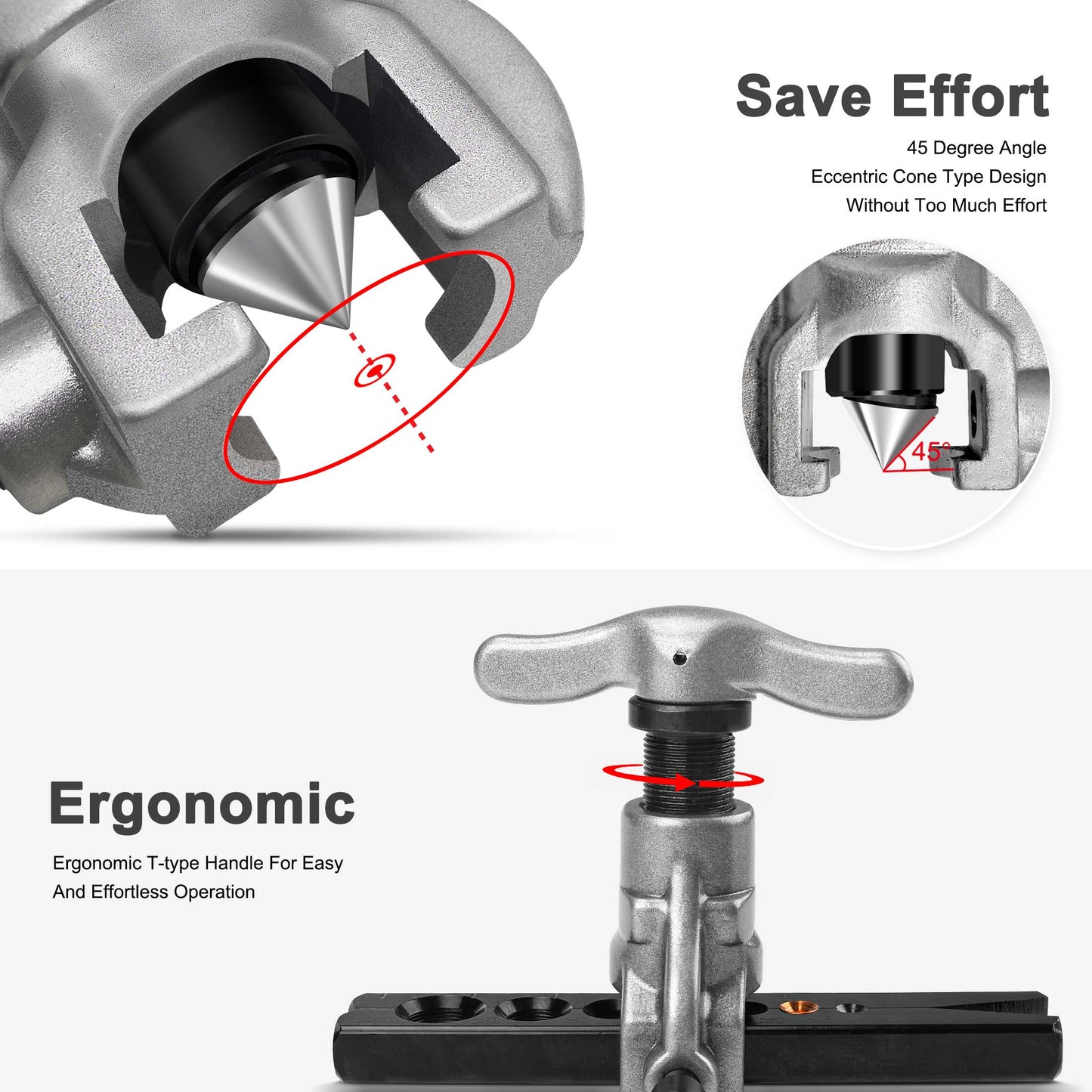 HAUTMEC Eccentric Tube Flaring Tools Set,Heavy Duty Tubing Pipe 7 Dies 3/16"-3/4" 45 Degree Angle Cone Type Kit With 1/8"-1-1/8" Tube Cutter for Copper,Aluminum and Mild Steel HT0005-PL