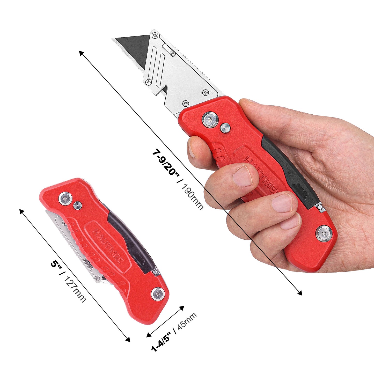 HAUTMEC Folding Utility Knife with Screwdriver, Heavy-Duty Aluminum Box Cutter with Quick-Change Blade, Wire Stripper, Blade Storage & Safety Lock, Multitool Work Knife for DIY & Jobsite - HT0294