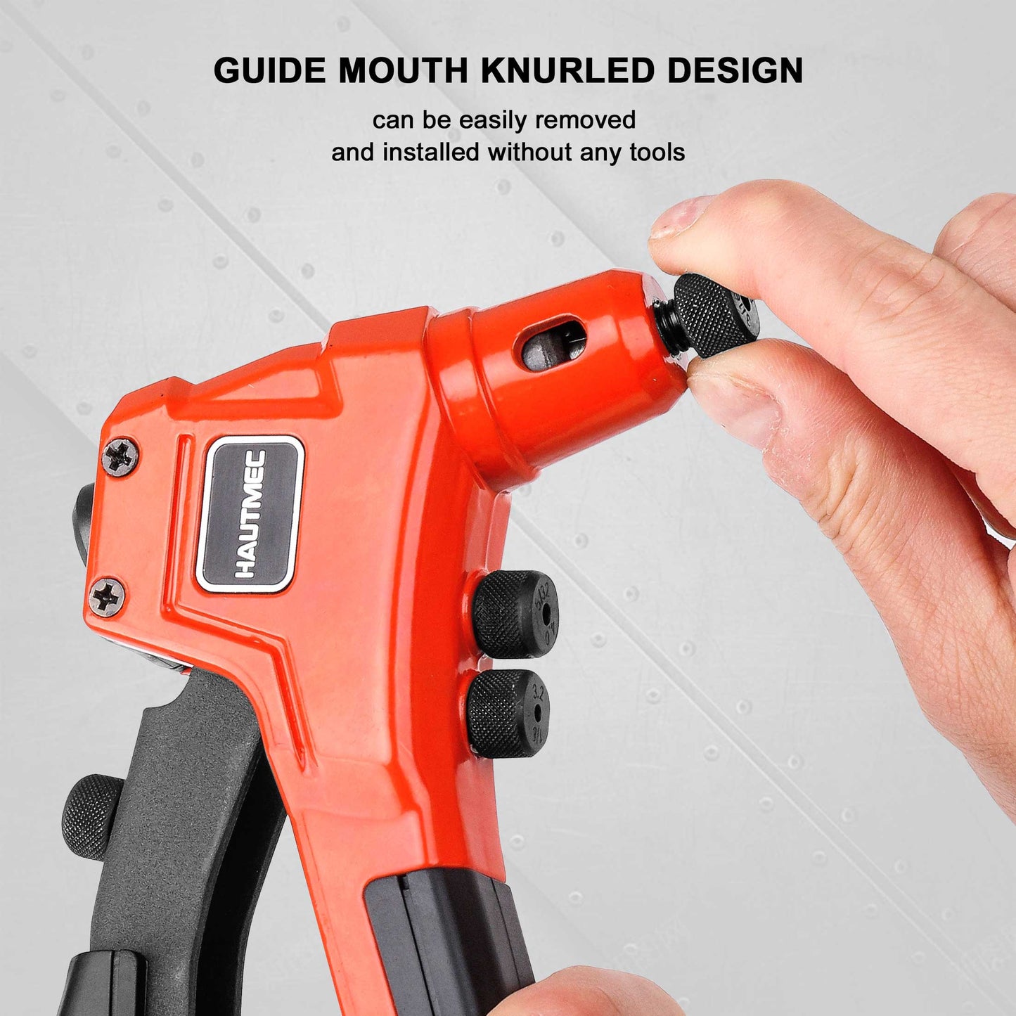 HAUTMEC Pop Rivet Gun,4 in 1 Hand Riveter with 4 Tool-Free Interchangeable Rivet Heads HT0087-HR
