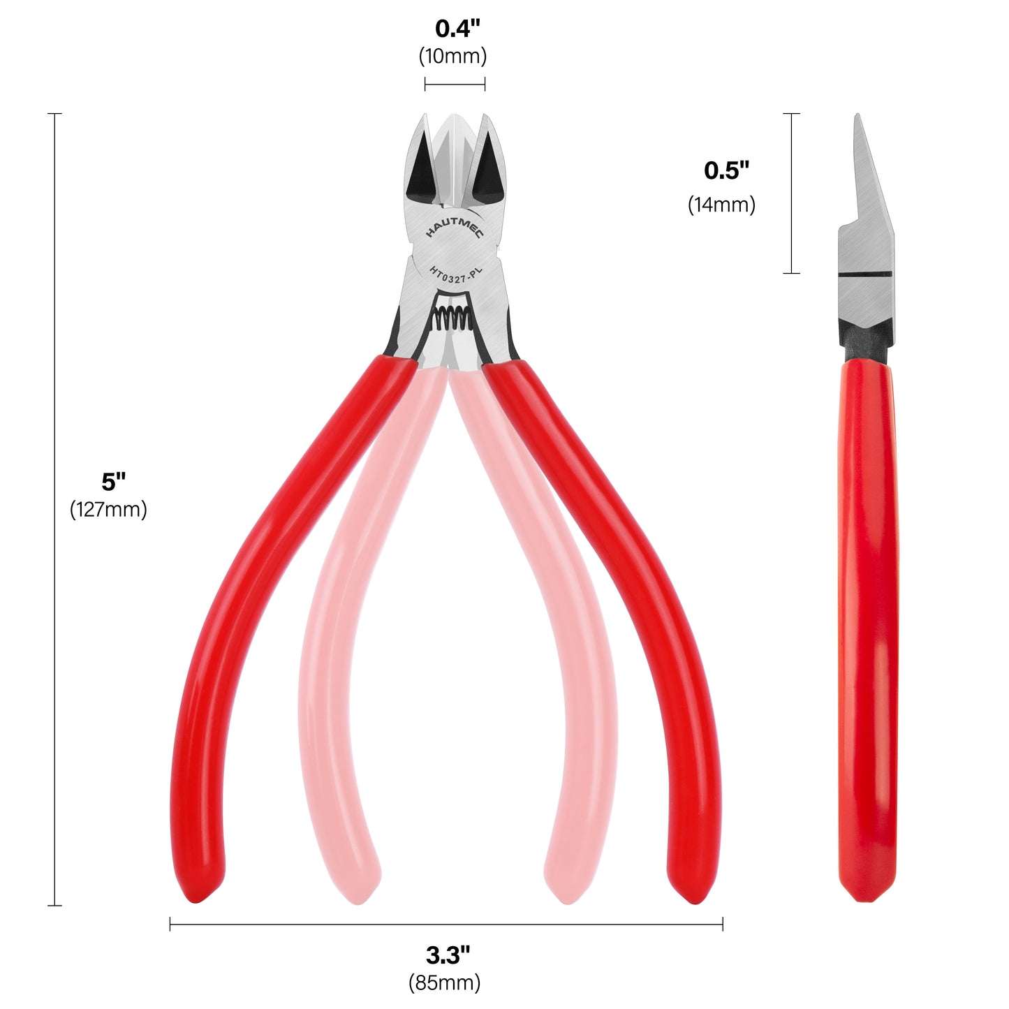 HAUTMEC 5" Precise Small Flush Cutting of Engineer Wire Cutter Plier 10PCS with Location Pin for Fine Shearing, Perfect for Circuit Board Cutting, Electronic Components, HT0327-10PC