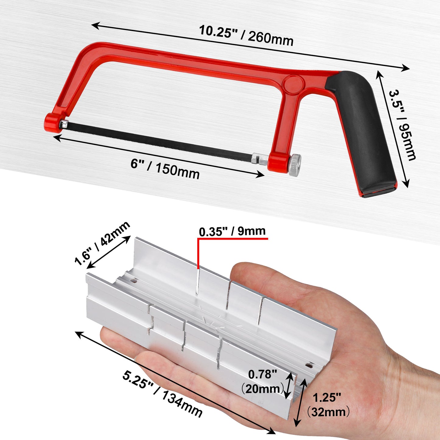 HAUTMEC 150mm Junior hacksaw & mitre block set 6" adjustable angle cutting corner saw blade HT0034-PL