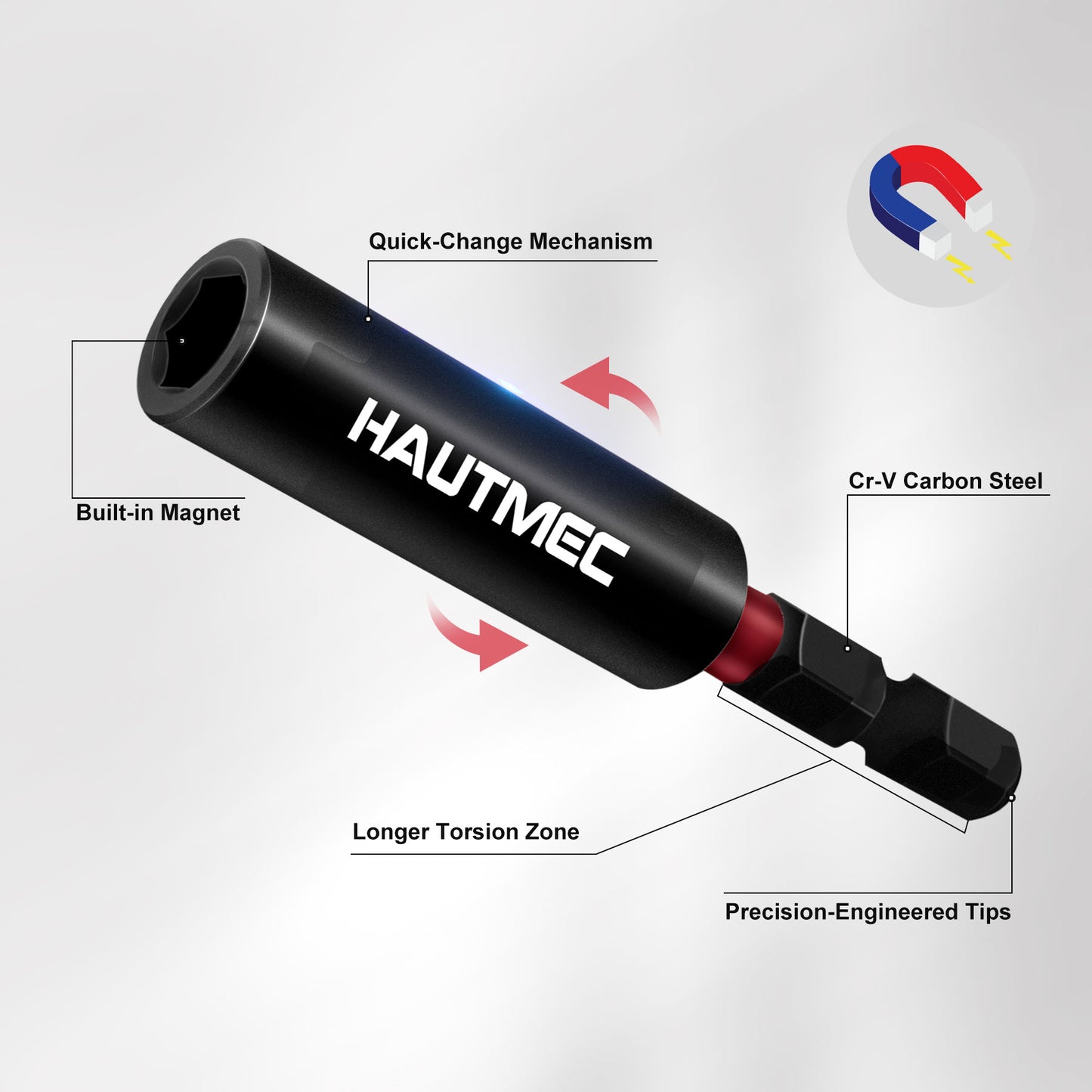 HAUTMEC 1/4”Magnetic Impact Tough Bit Holder,2pcs Screwdriver Extension, Quick-Change Hex Shank Set for Screwdriver Bits Nuts Drills Maintenance and repairing HT0163-SH