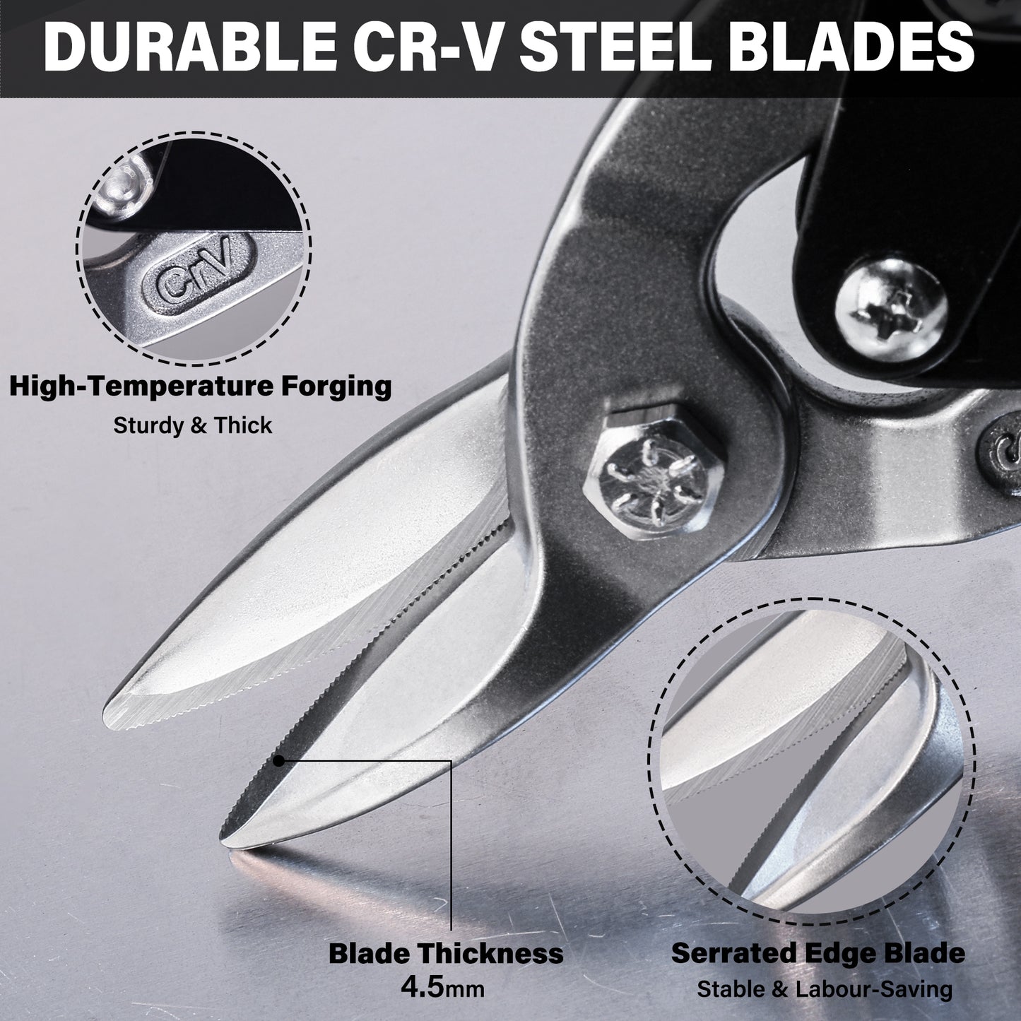 HAUTMEC 3-Piece Aviation Tin Snips for Cutting Metal Sheet, CR-V Steel Miter Shears for Straight, Left & Right Cuts, 10 Inch Heavy-Duty Sheet Metal Cutters with Safety Lock & Ergonomic Grip –HTSSM25063