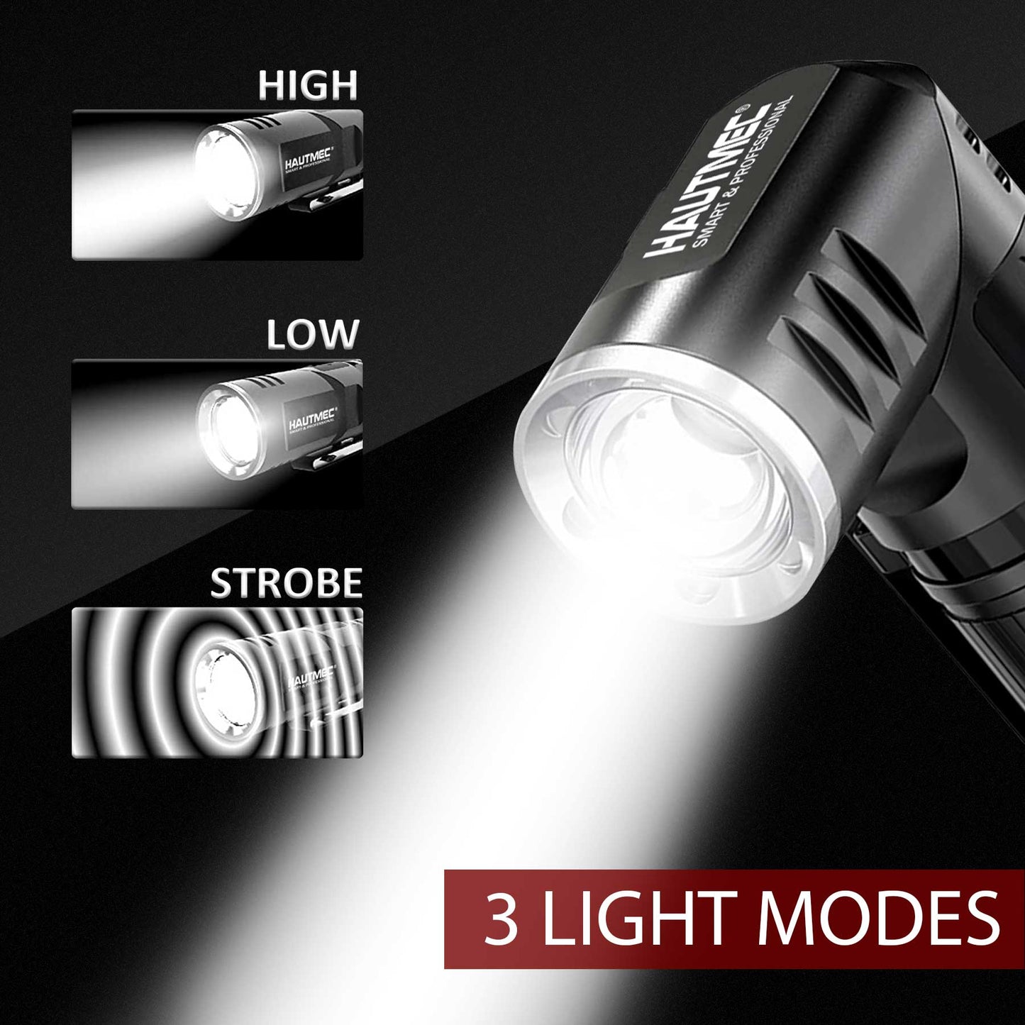 HAUTMEC Rechargeable LED Flashlights 500 High Lumens Super Bright Magnetic Flashlight Waterproof Mini Flashlight 3 Modes Handheld Small Flashlights Powerful for Camping, Outdoor, Hiking, 2 Pack HT0092-WL -2PC