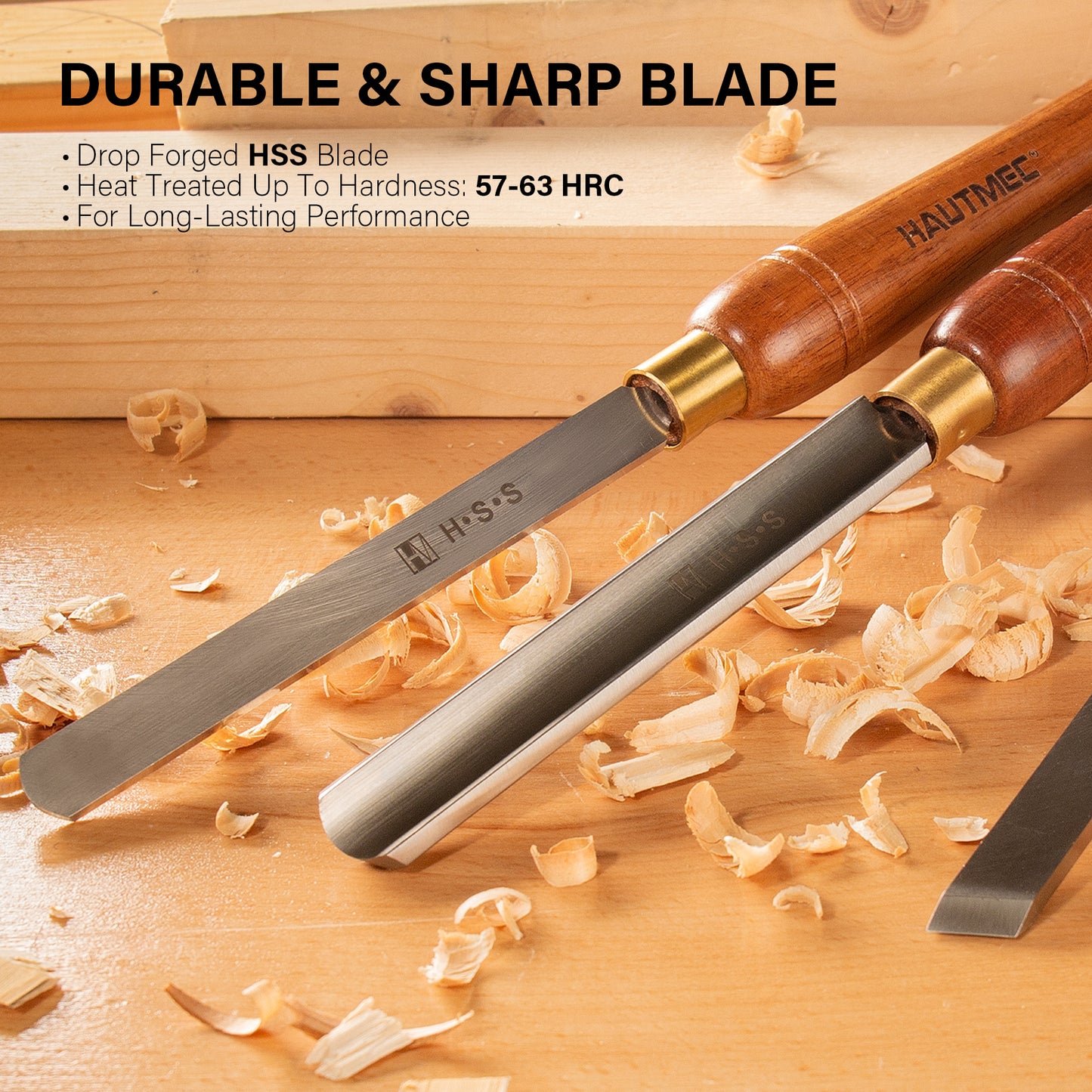 HAUTMEC Professional HSS Wood Turning Chisel Set 8 Pcs, Lathe Chisel Set with 3 Gouge 2 Skew 1 Spear Point 1 Parting 1 Round Nose Tools with 1680D Tool Bag for Professionals and Beginners - HTWCH25028
