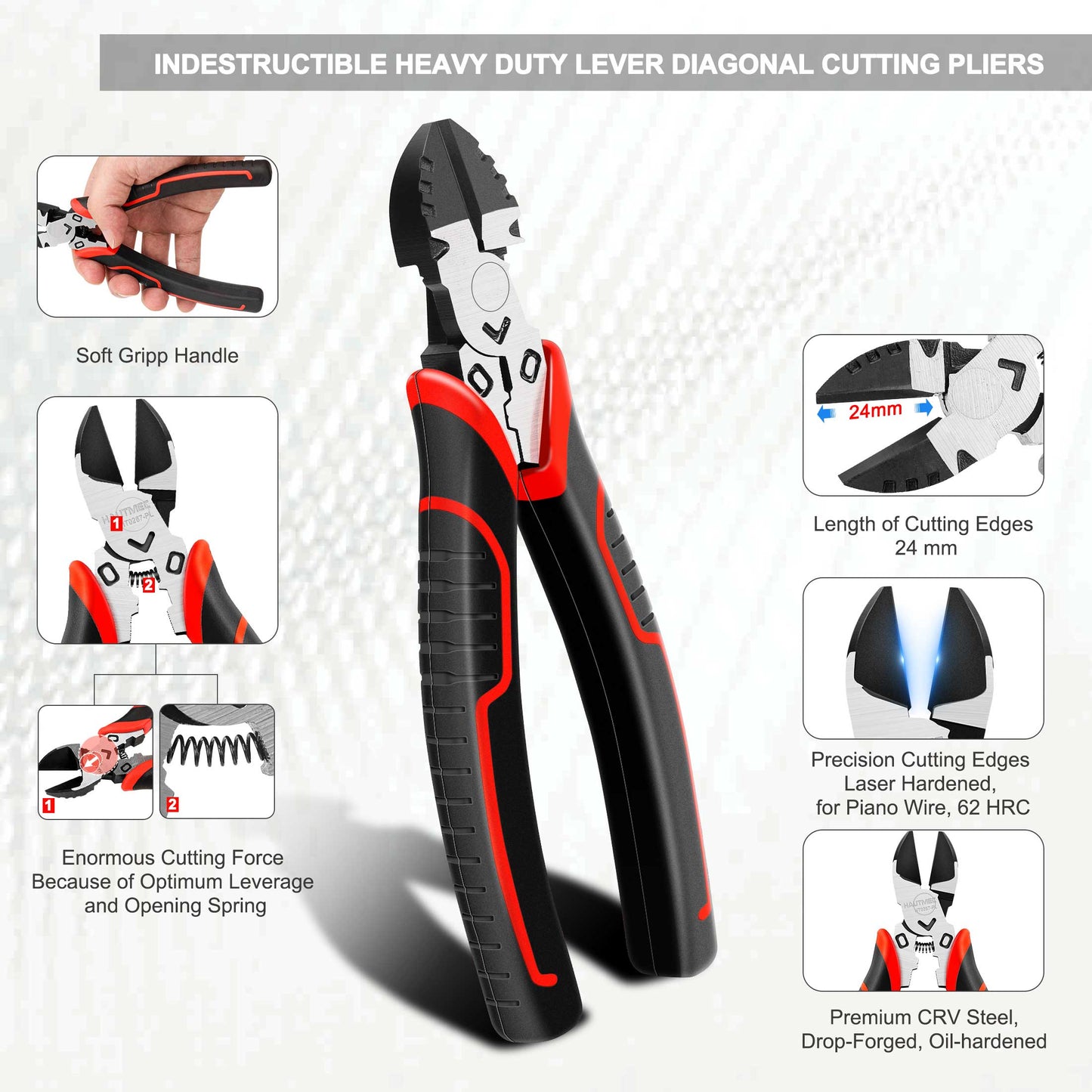 HAUTMEC 3PCS High Leverage Plier Set Multi Pliers Tool Set with 8" Needle Nose Pliers,8" Linesman Pliers and 6" Diagonal Cutting Pliers HT0270