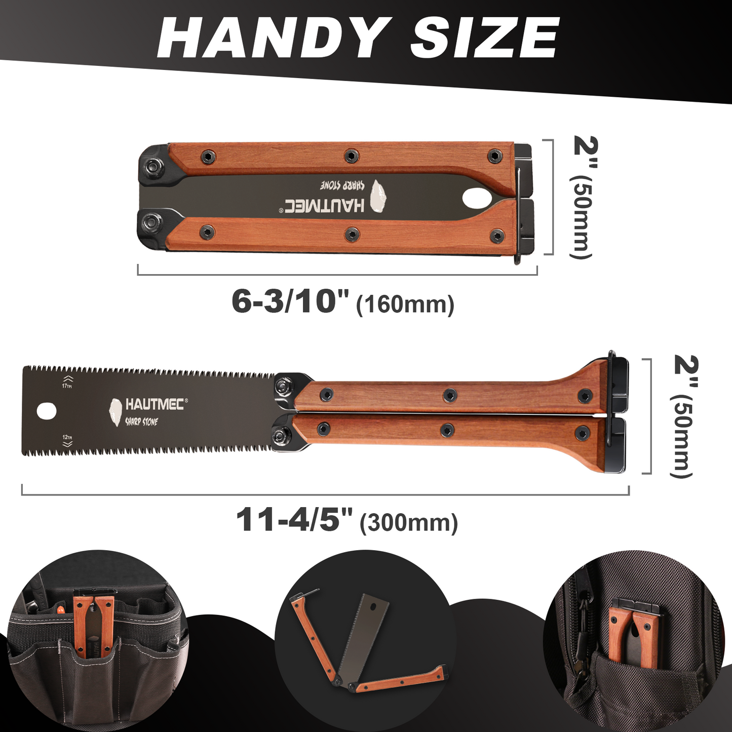 HAUTMEC 6-Inch Japanese Pull Saw, Double-Edged Folding Hand Saw with SK5 Flexible Blade (12/17 TPI), Beech Handle, Flush Cut Woodworking Tool with Portable Drawstring Pouch – HT0446