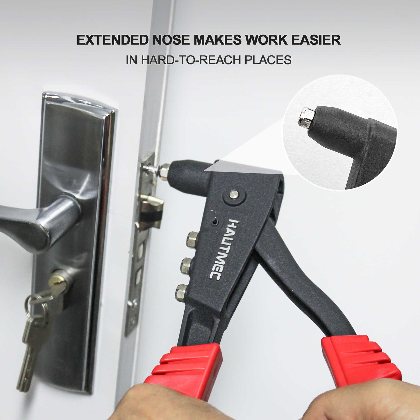 HAUTMEC Heavy Duty Rivet Gun,Pop Rivet Gun with 4 Interchangeable Rivet Heads,Durable Hand Riveter for Plastic, Metal, Leather, Wood HT0125-HR