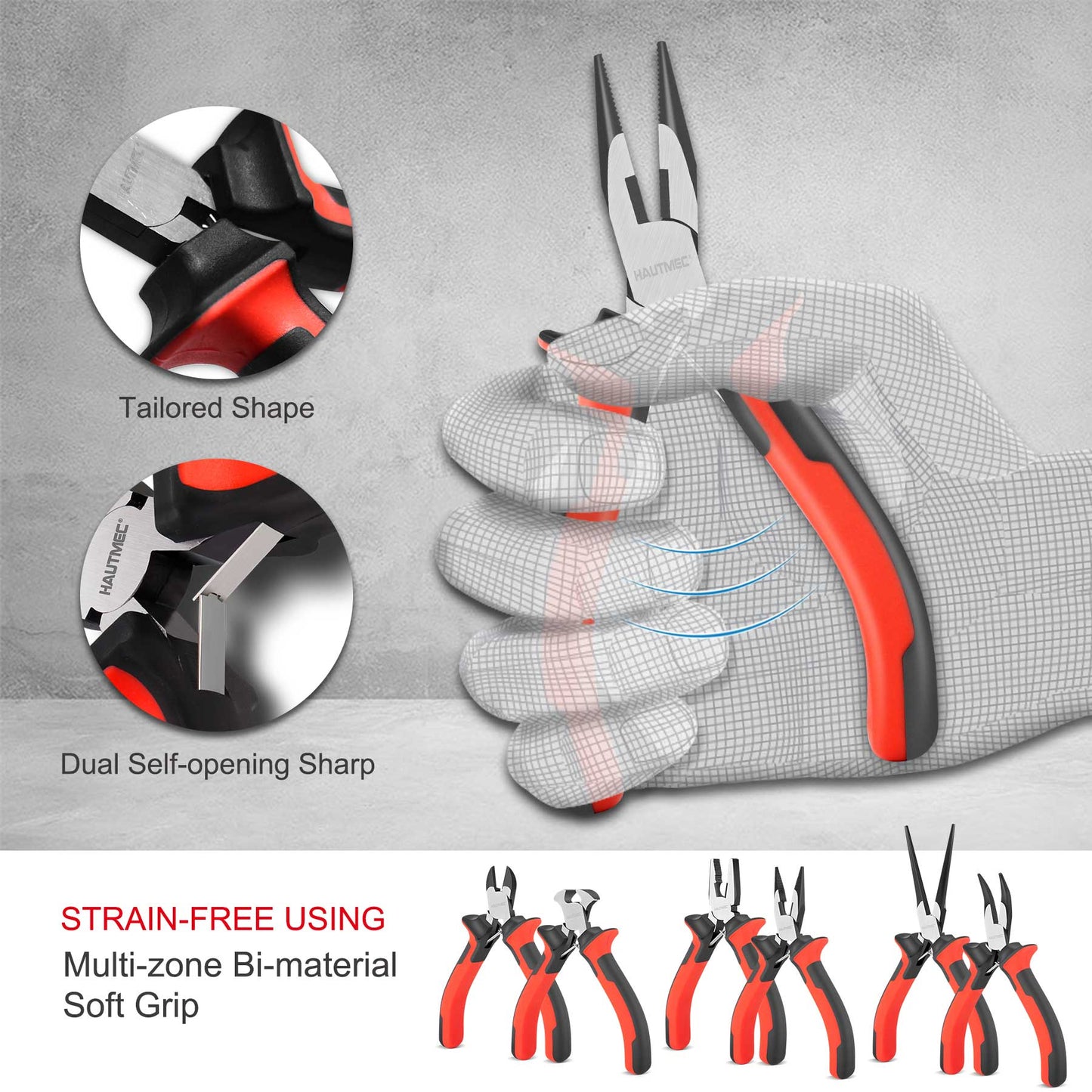 HAUTMEC 6PCS Mini Pliers Set High Leverage Multi Pliers Tool Set with Mini Needle Nose Pliers,Linesman Pliers,Long Nose Pliers,Bent Nose Pliers,Diagonal Cutters,End Cutting Pliers HT0275