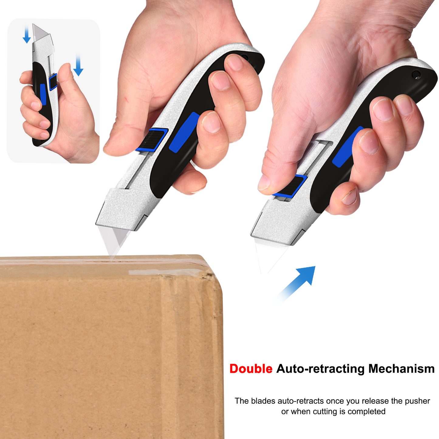 HAUTMEC Utility Knife Double Self Retraction Mechnism with Retractable Blade Heavy Duty Box Cutter with Zinc Alloy Body,Tool-free Blade Change,Premium High Safety HT0351-KN…