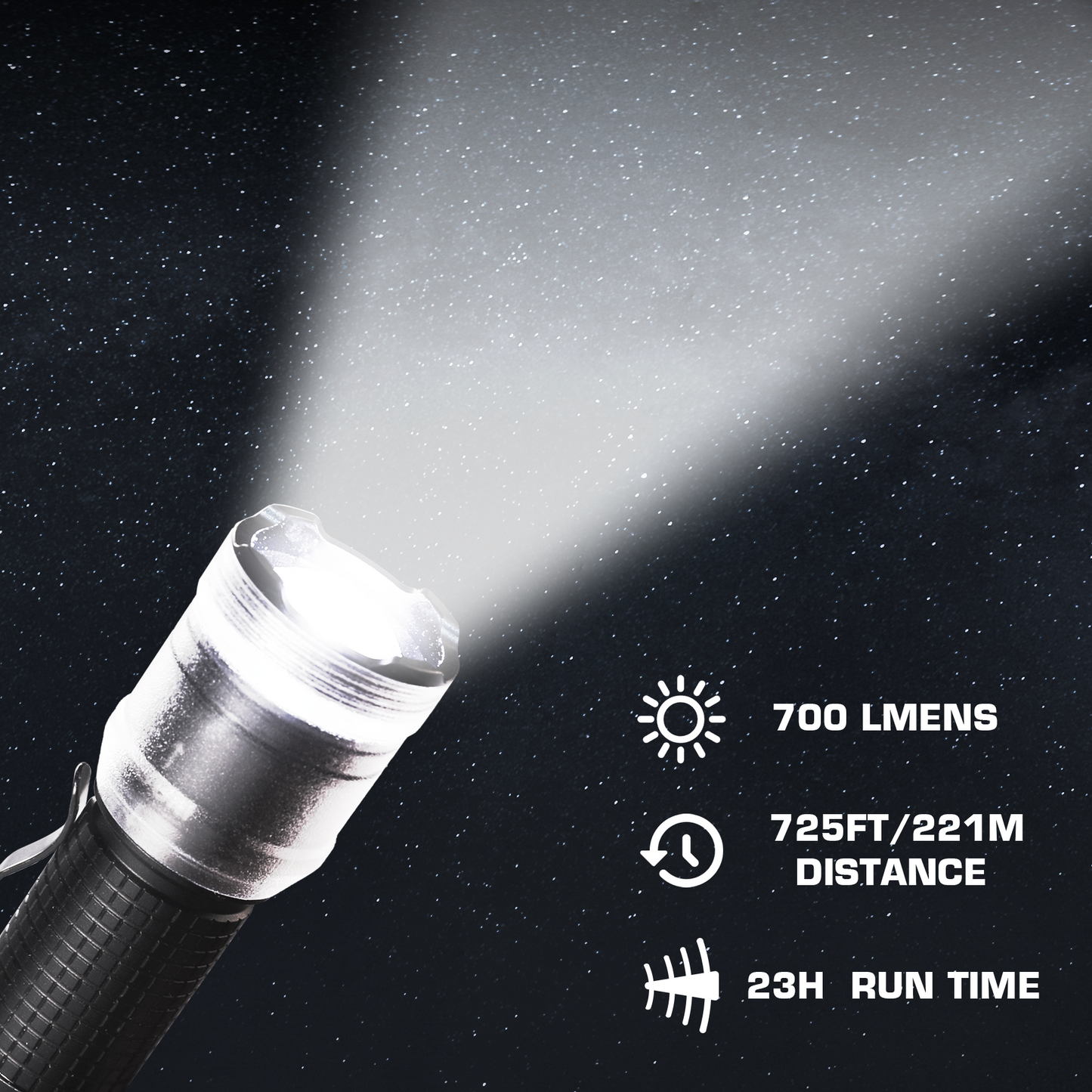 HAUTMEC 700 Lumens LED Flashlight with Zoomable Beam, Rechargeable, Waterproof, Bright Tactical LED Pocket Torch with adjustable 4 Modes for Camping, Outdoor, Hiking, Emergency, HT0377