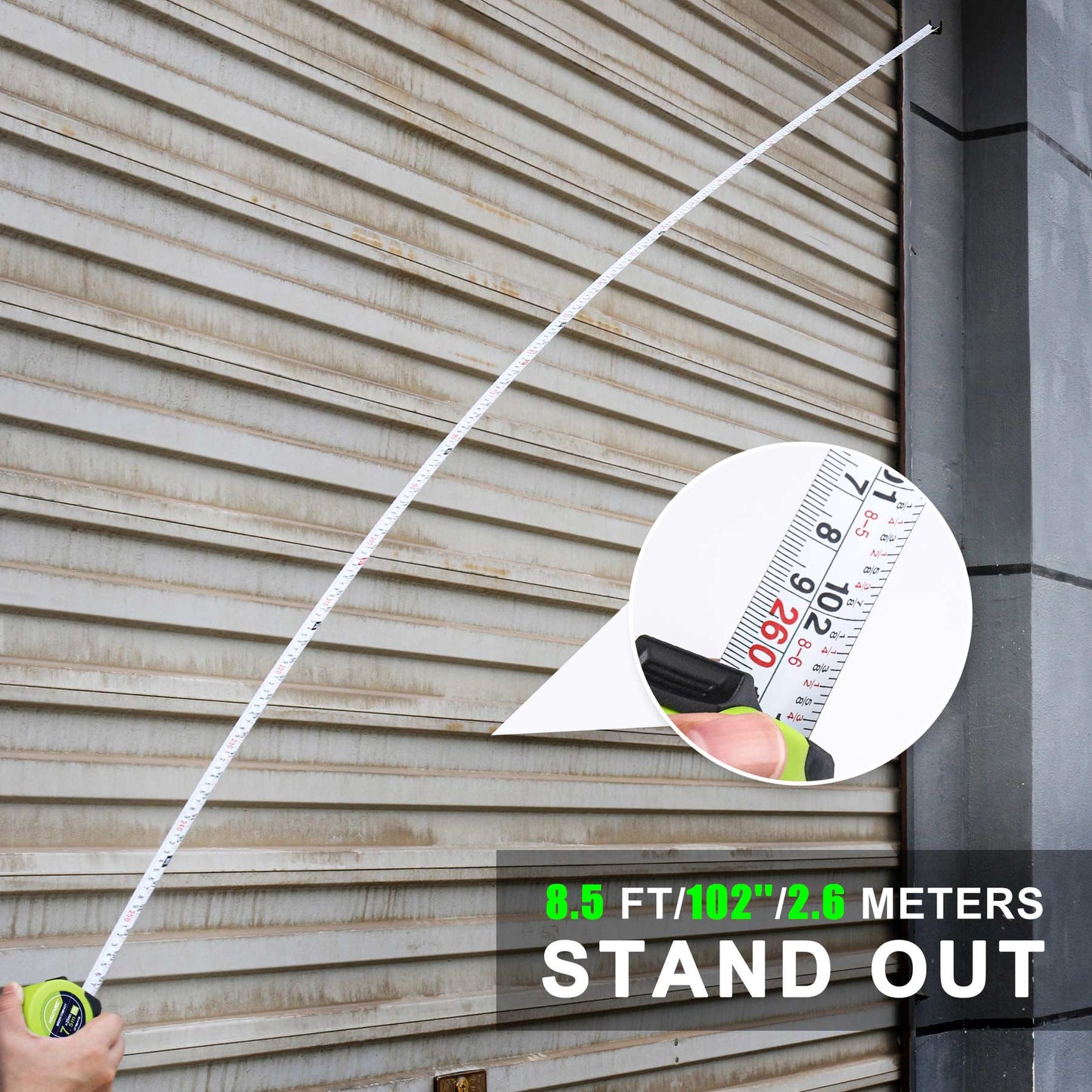 HAUTMEC 25Ft Tape Measure 2PC with Fractions 1/8,Multi-Catch Hook Retractable Measuring Tools,Heavy Duty Green Compact Case for Construction, Carpenter, Professionals HT0325-2PC