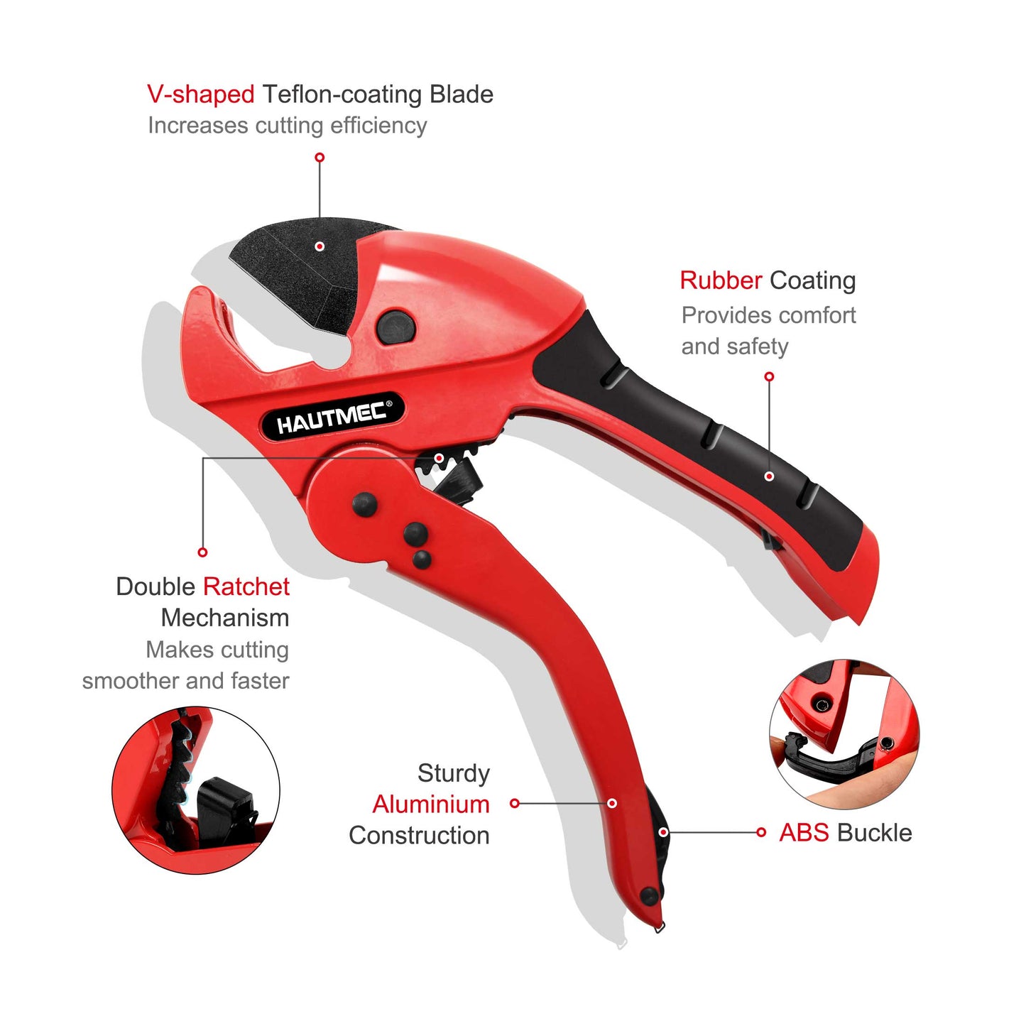 HAUTMEC Multifunction Ratchet-type Tube and Pipe Cutter, One-hand Fast Pipe Cutting Tool for Cutting Up to 1-5/8 inch, 3-in-1 Tubes, Wire and Trunking cutter HT0257-TC