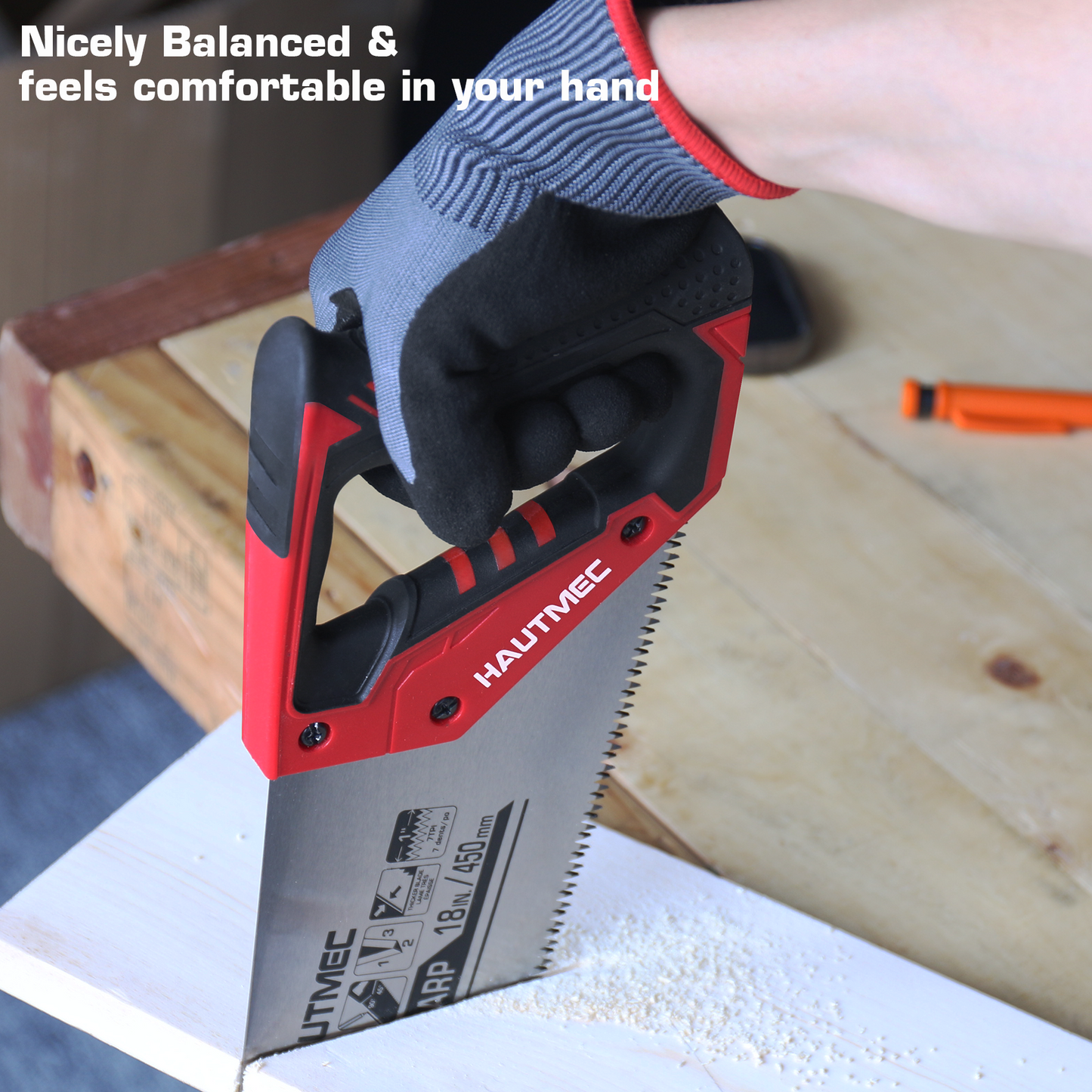 HAUTMEC X-Sharp 18 in. Universal Hand Saw - 7 TPI Universal Cuts Wood Saw - Professional Universal Saws for Wood, Laminate And Plastic - Ripcut And Crosscut Saw, HT0151-SA