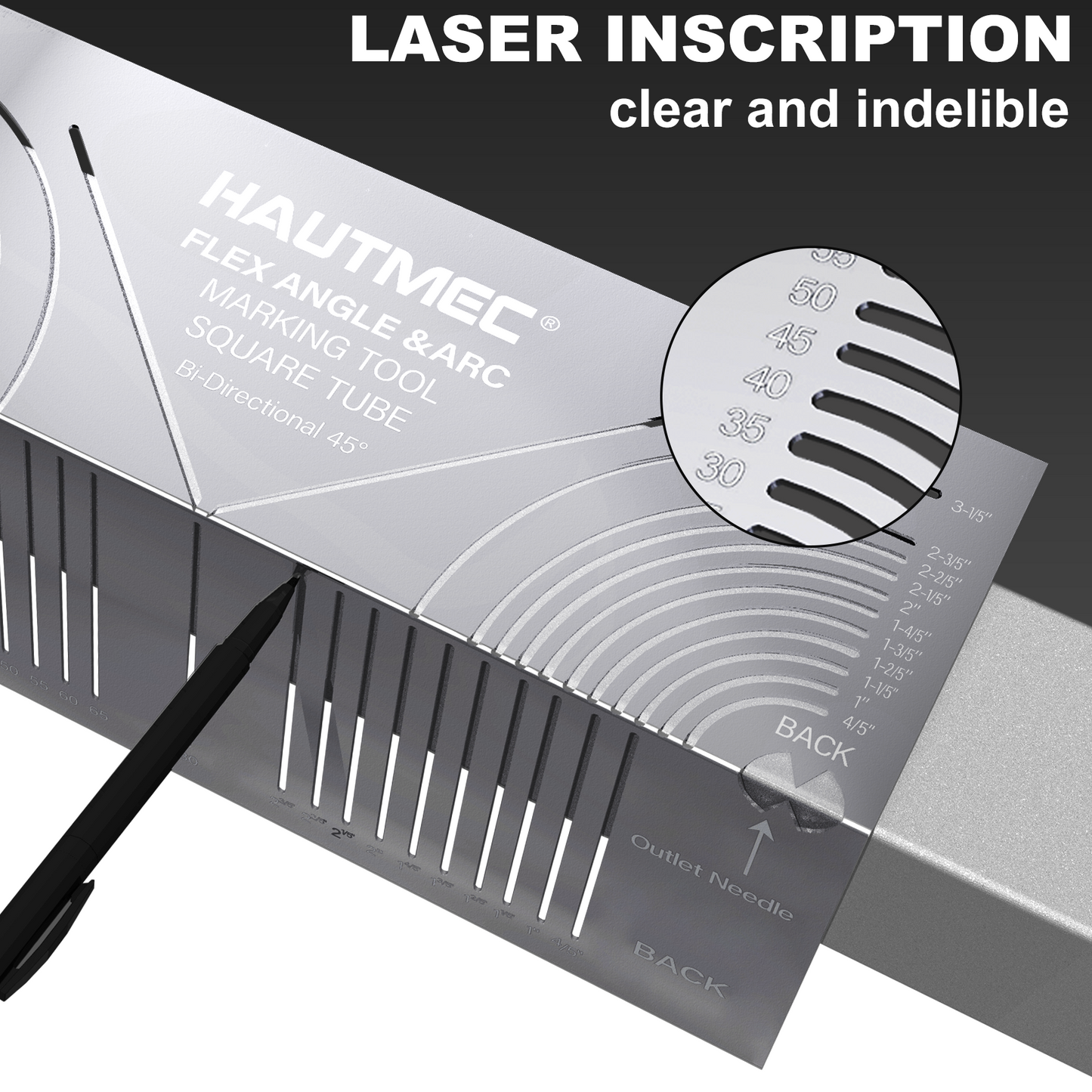 HAUTMEC Flex Angle & Arc Marking Tool,Multi-functional Square Tube Scriber for Square Tube, Right Angle Ruler with 5 PCS Marking Pen for Metalworking, Engineering, Construction (Big Size 20-85) HT0458