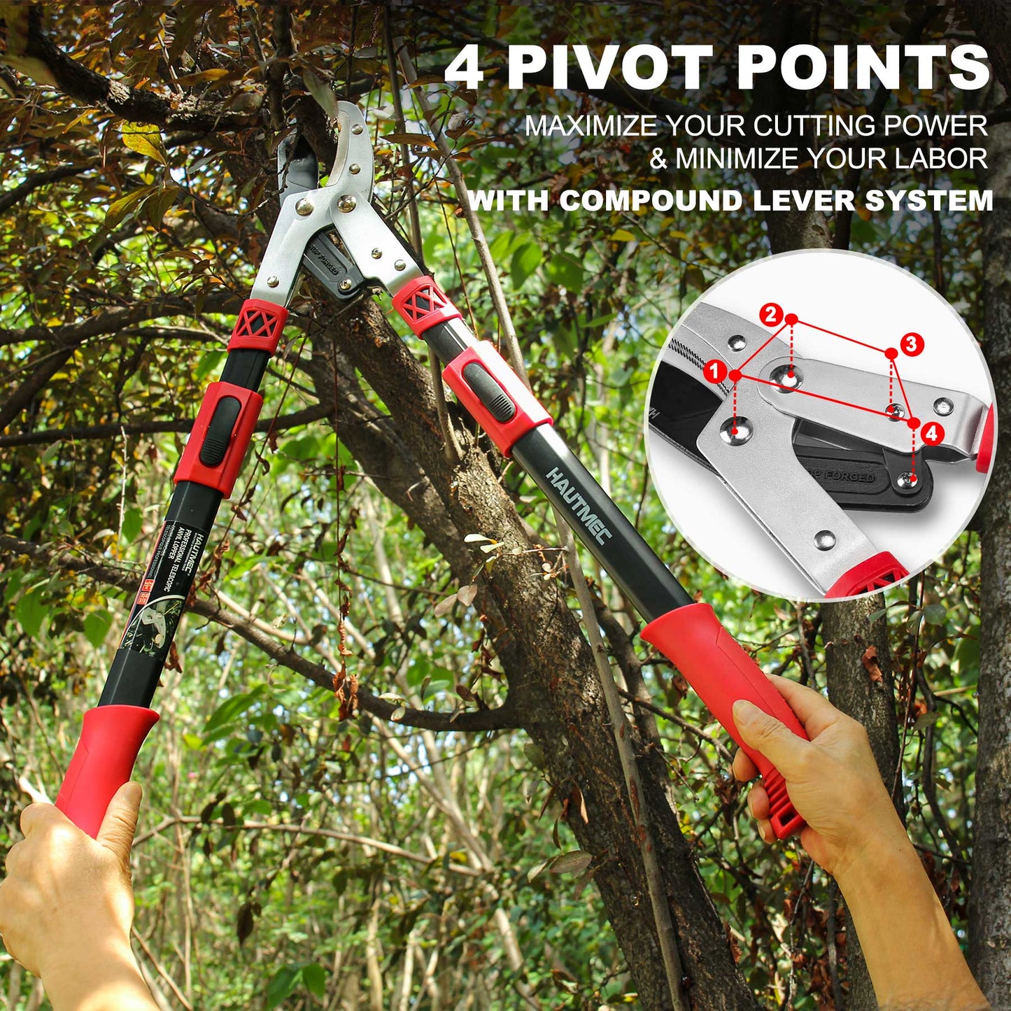 HAUTMEC Extendable 27-37'' Anvil Loppers with Compound Action System, 2" Cutting Capacity, Labor-Saving Tree Trimmer, Heavy Duty Thick Branch Garden Pruning Clippers Scissors HT0149-PS