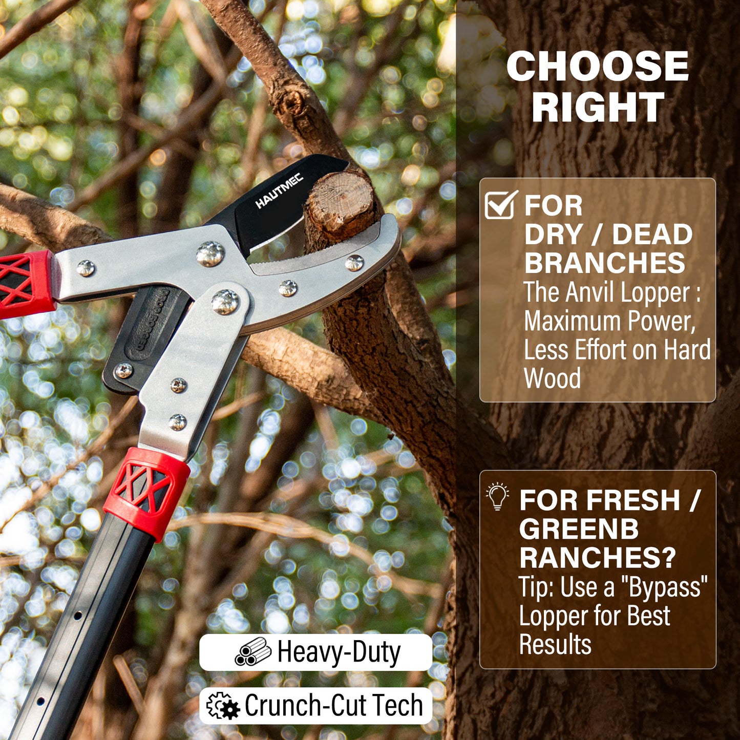 HAUTMEC Anvil Loppers for Tree Trimming Heavy Duty, Extendable 27-37'' Garden Bypass Loppers with Compound Action System, 2" Cutting Capacity,with replacement blades, HT0461