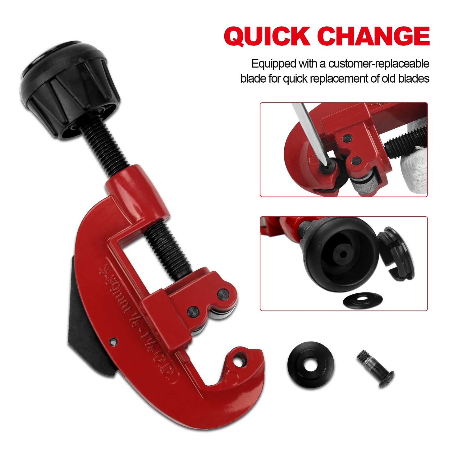 HAUTMEC Adjustable Expert Tube Cutter 1/8in - 1-1/8in (3-30mm) with an Extra Blade and deburrer, Heavy Duty Multipurpose Pipe Cutter for Aluminum, Copper, PVC, Thin Stainless Steel Tube PL7261702
