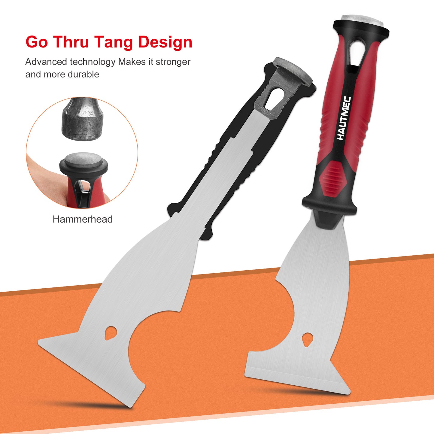 HAUTMEC Professional 8-in-1 Painter's Tool，3-Inch Drywall Paint Scraper Putty Knife, Heavy Duty Stainless Steel Blade and Hammer End, Multi-Tool for Removing Wallpaper HT0049-PT